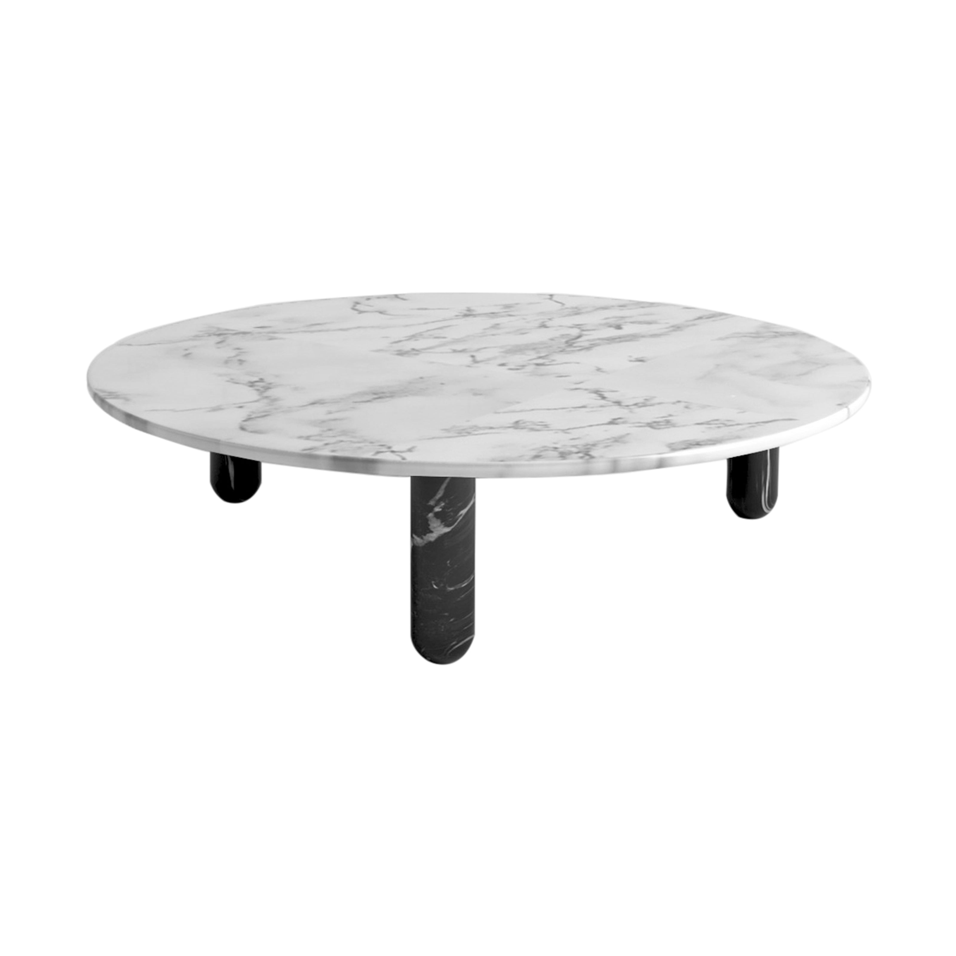 Sunday Coffee Table: Round + Black Marquina Marble + White Pele de Tigre Marble