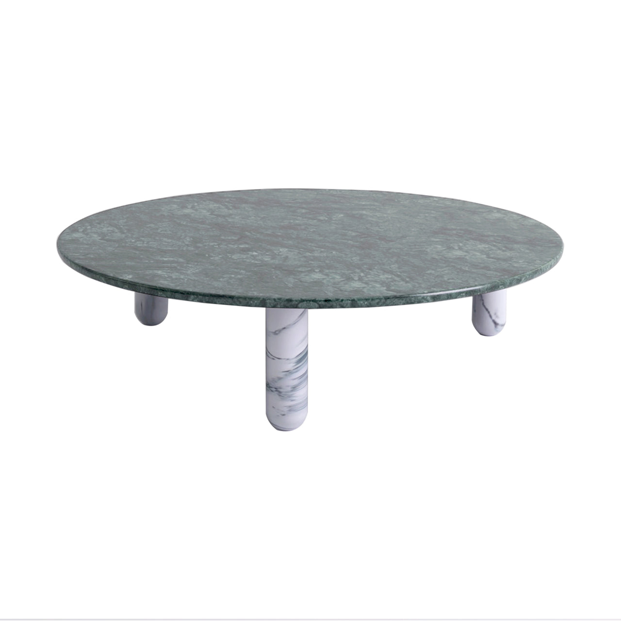 Sunday Coffee Table: Round + White Pele de Tigre Marble + Indian Green Marble