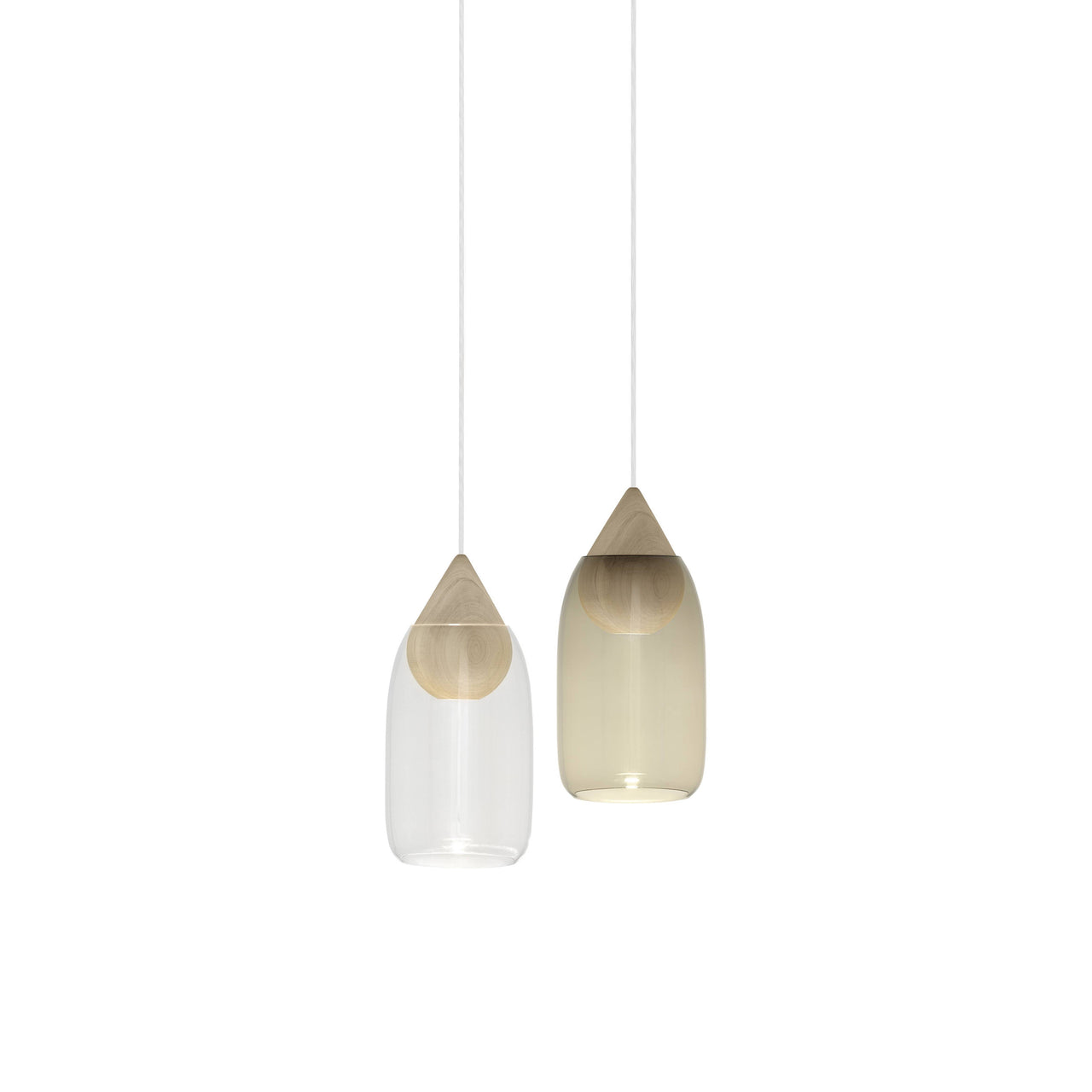 Liuku Pendant Drop Light: Transparent + Natural Matt Lacquered + Smoked + Natural Matt Lacquered