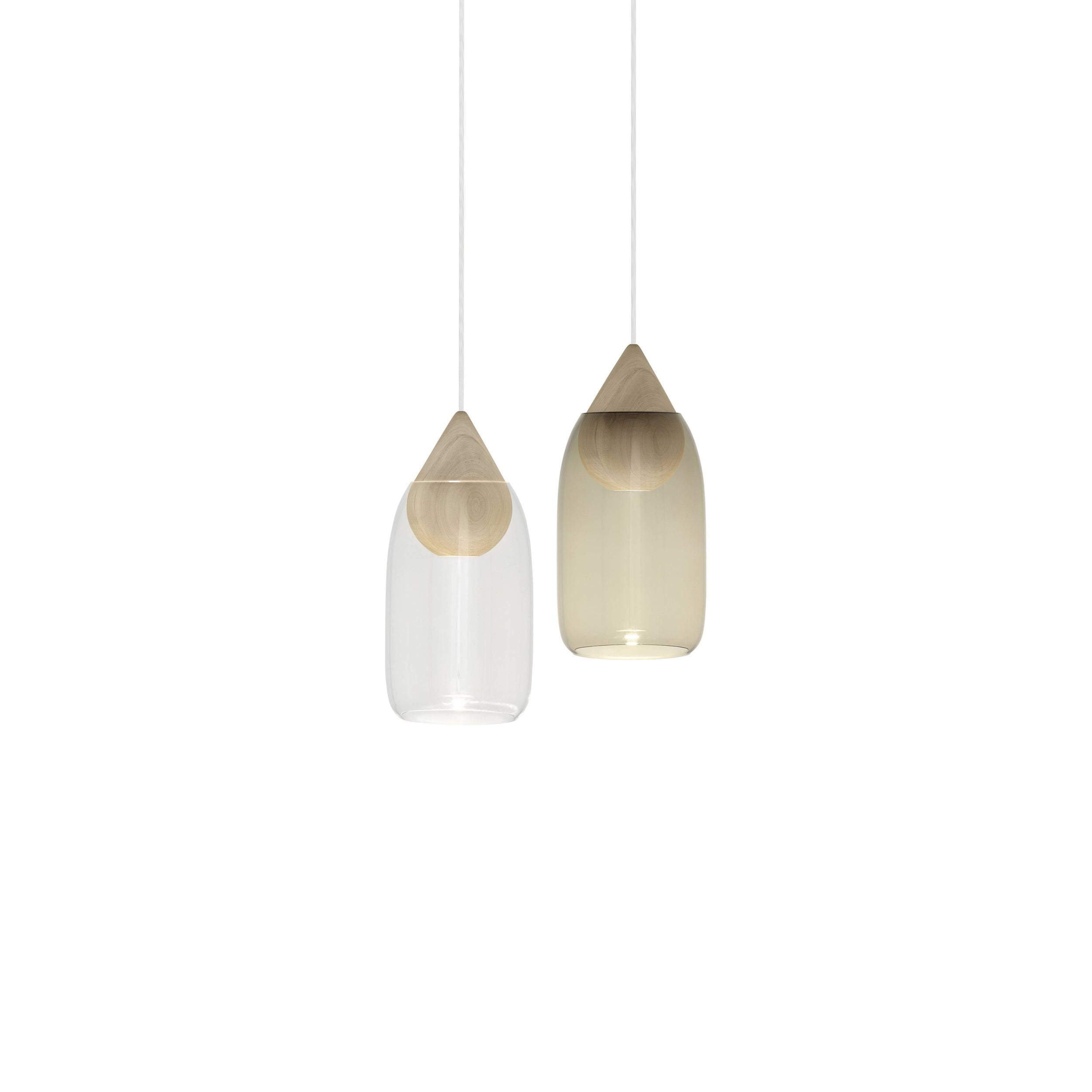 Liuku Pendant Drop Light: ransparent + Natural Matt Lacquered + Smoked + Natural Matt Lacquered