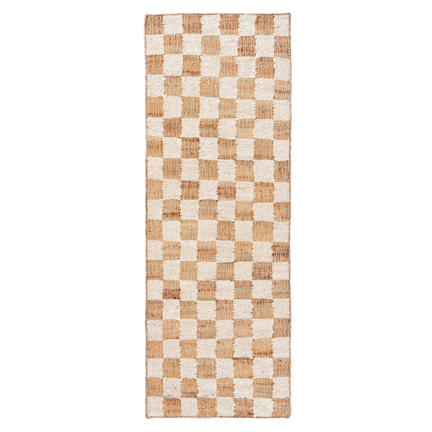 Check Wool Jute Runner: Off-white + Natural