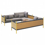 Grid U-Shaped Sofa with Low Partition: Upholstered + 3
