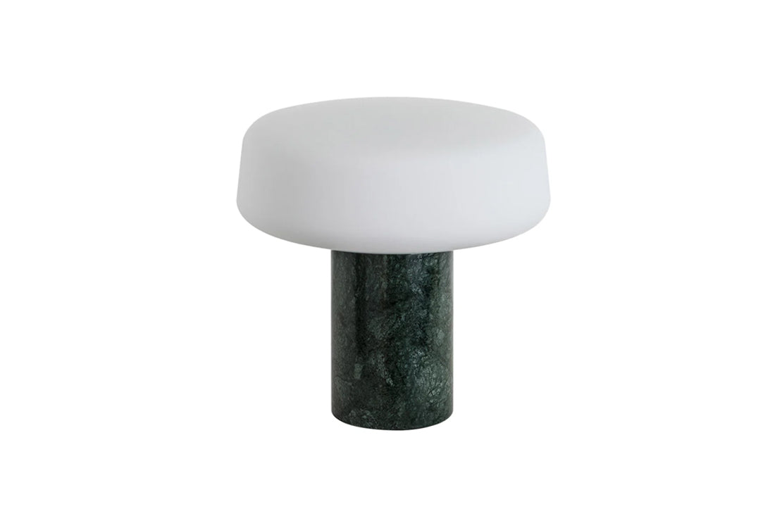 White table lamp with green marble base against white background