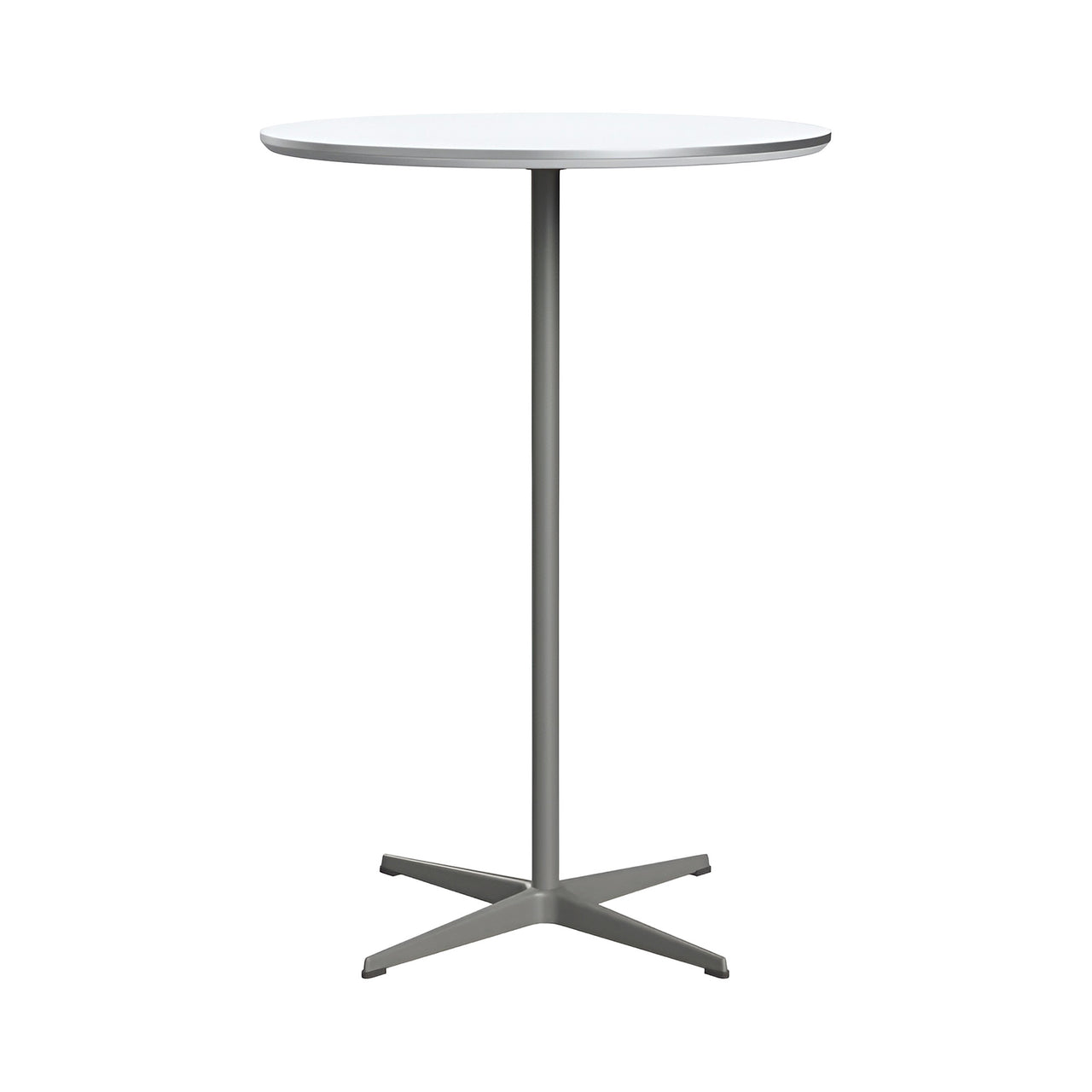 Circular Bar Table: White Laminate + Silver Grey
