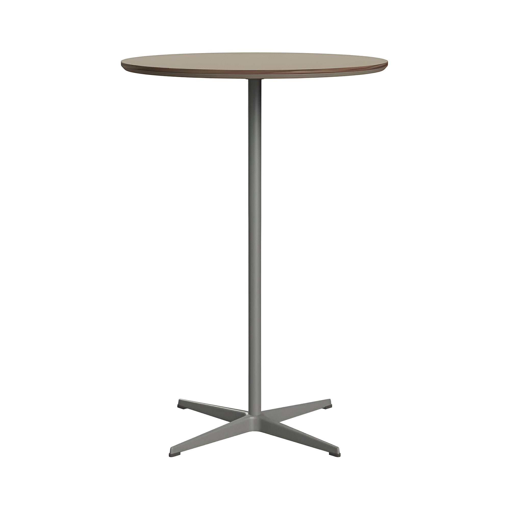 Circular Bar Table: Brown Ottawa Laminate + Silver Grey