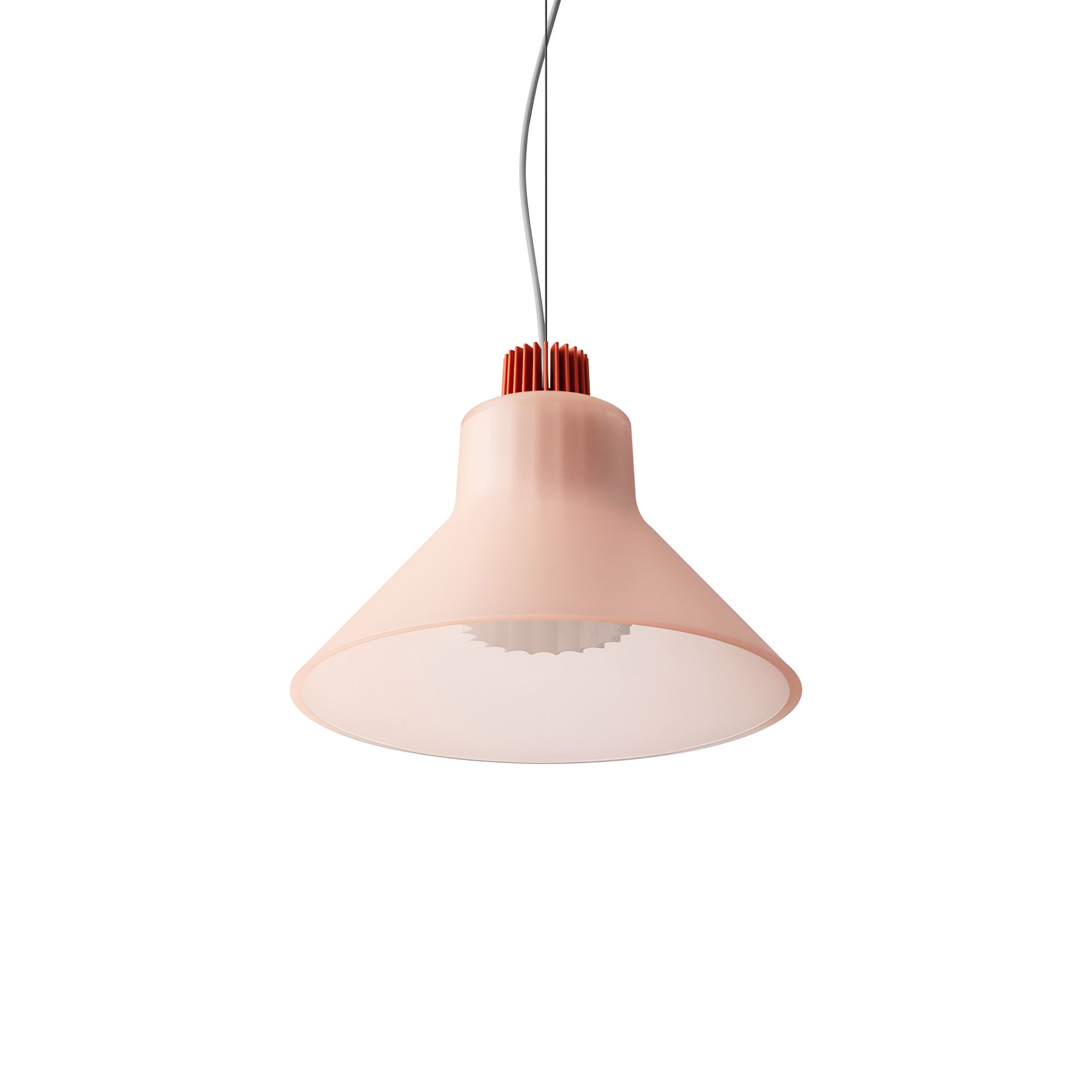 Ample Pendant: Large + Short Fluted + Frosted Blush + Vermillion + Cable Suspension