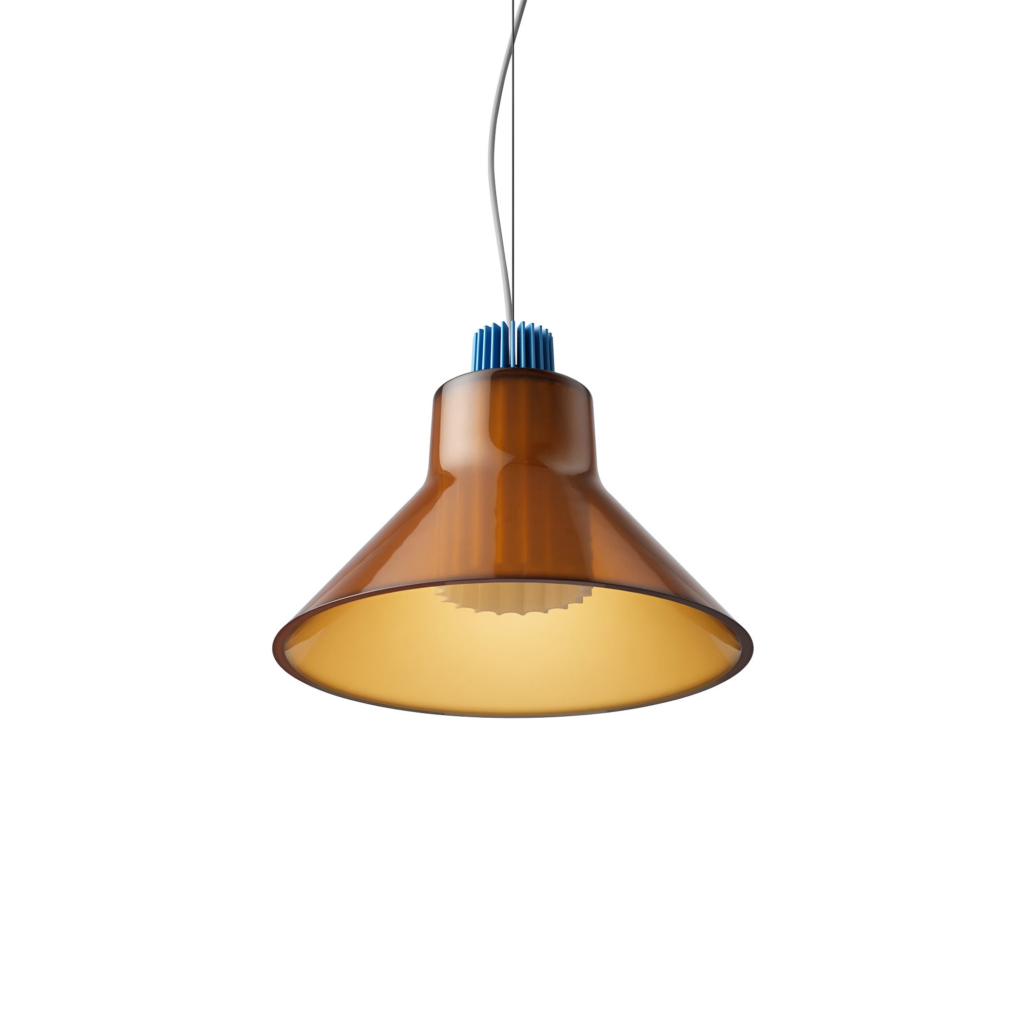 Ample Pendant: Large + Short Fluted + Caramel + Cobalt + Cable Suspension