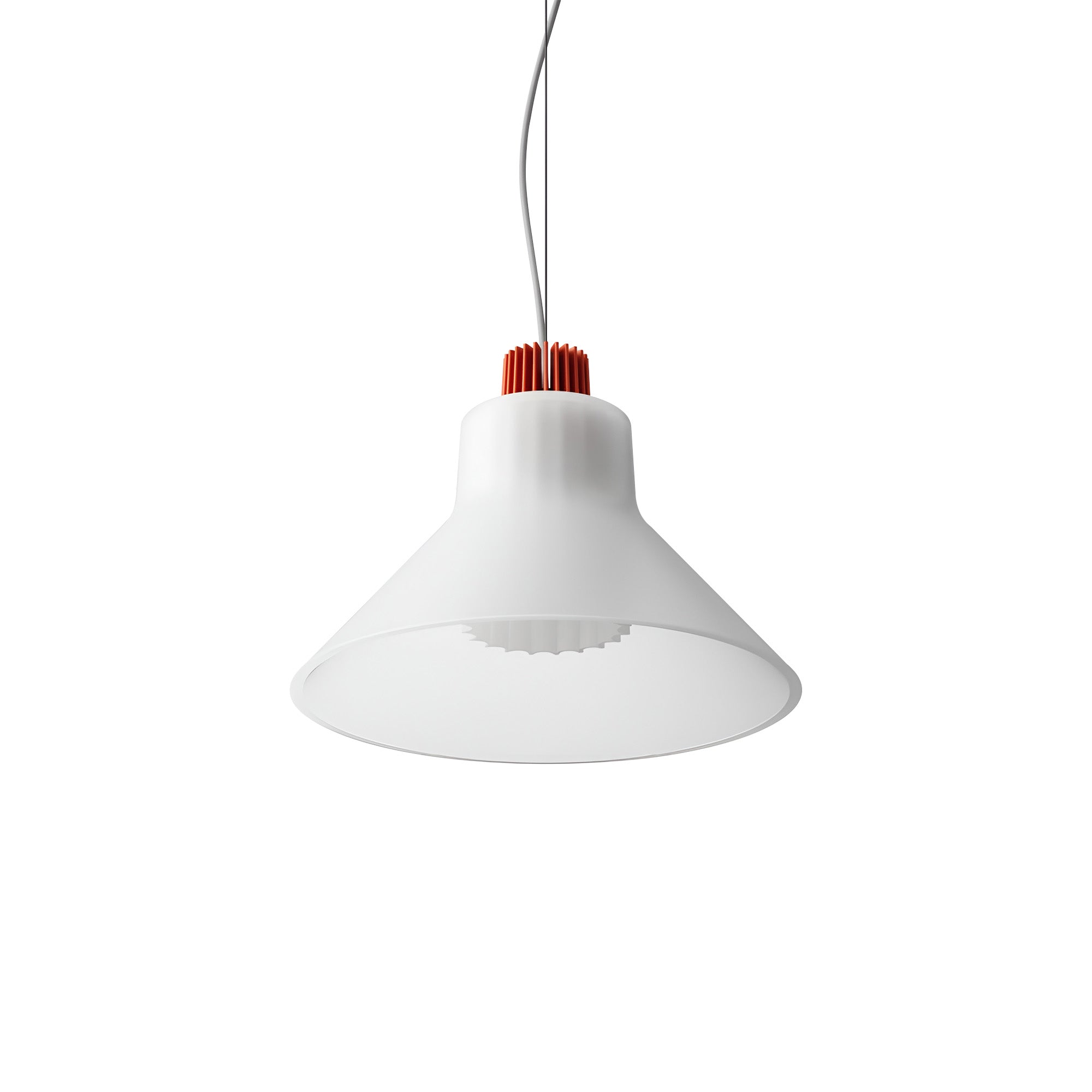 Ample Pendant: Large + Short Fluted + Frosted + Vermillion + Cable Suspension