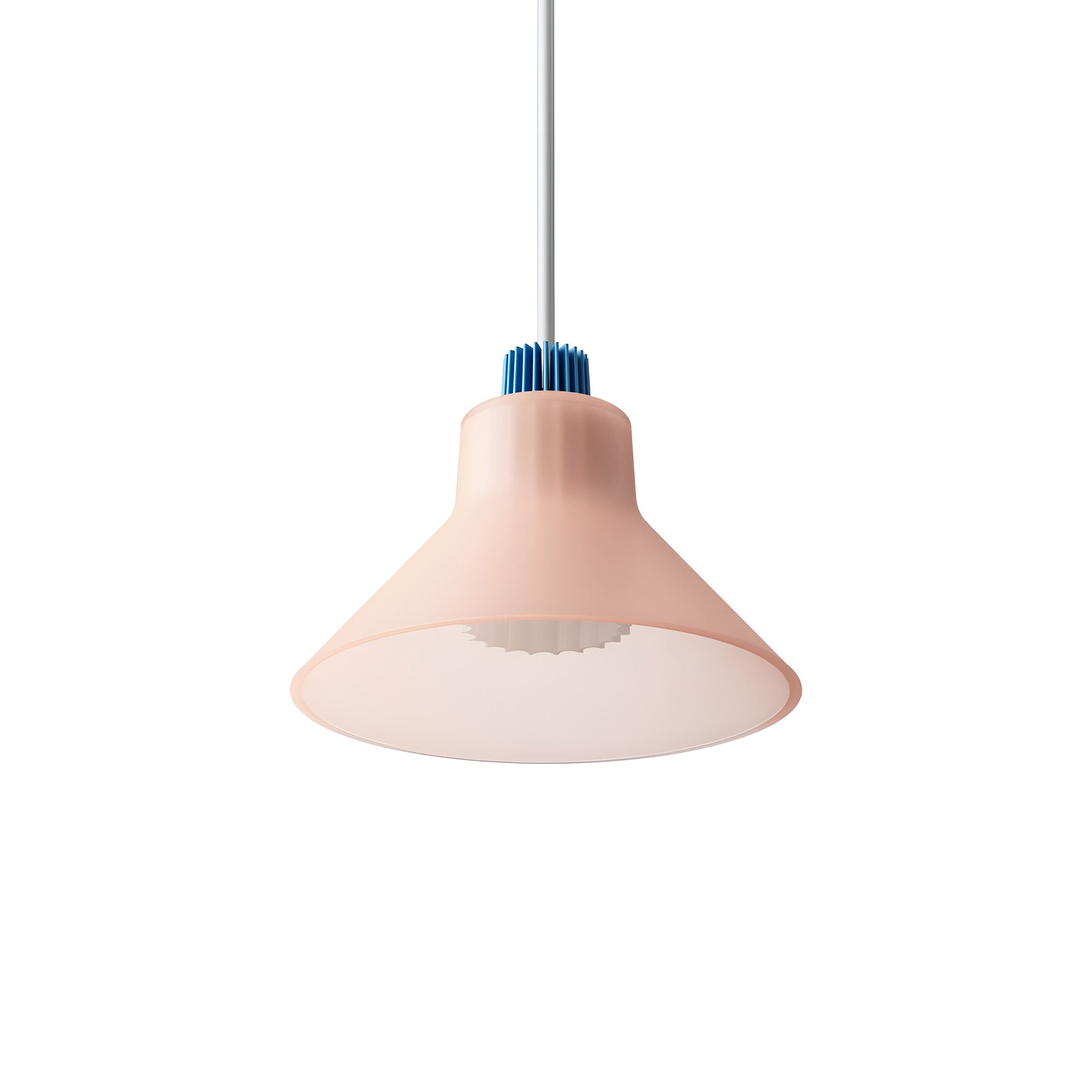 Ample Pendant: Large + Short Fluted + Frosted Blush + Cobalt + Stem Mount
