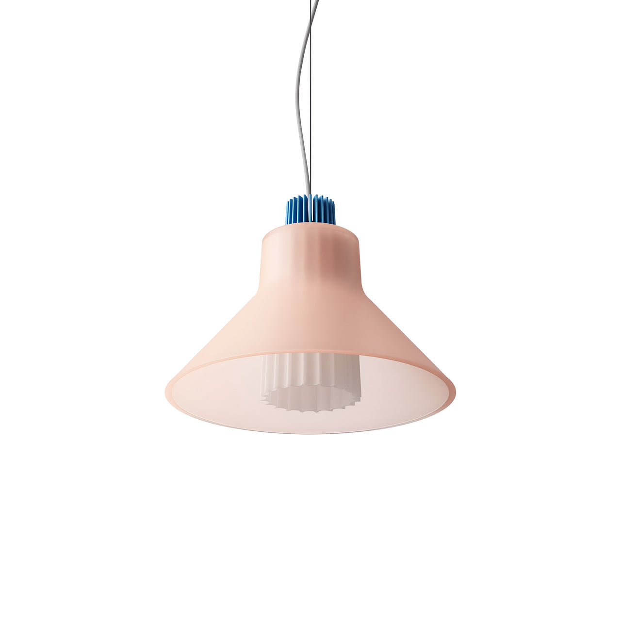 Ample Pendant: Large + Long Fluted + Frosted Blush + Cobalt + Cable Suspension