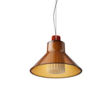 Ample Pendant: Large + Long Fluted + Caramel + Vermillion + Cable Suspension