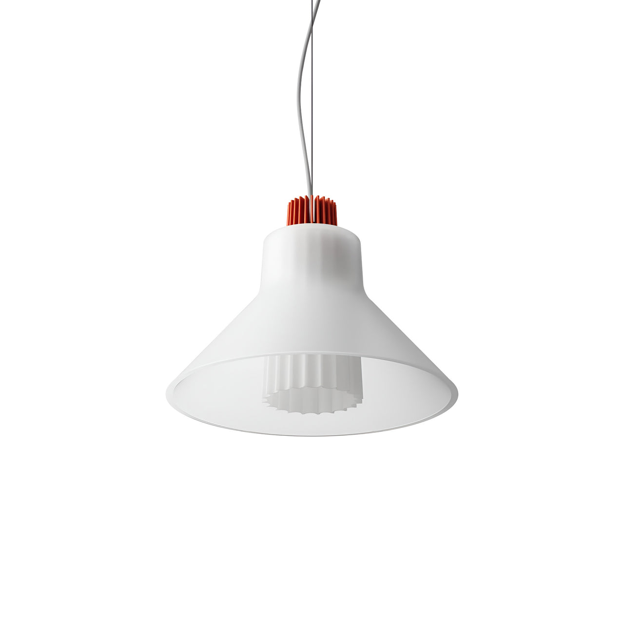 Ample Pendant: Large + Long Fluted + Frosted + Vermillion + Cable Suspension