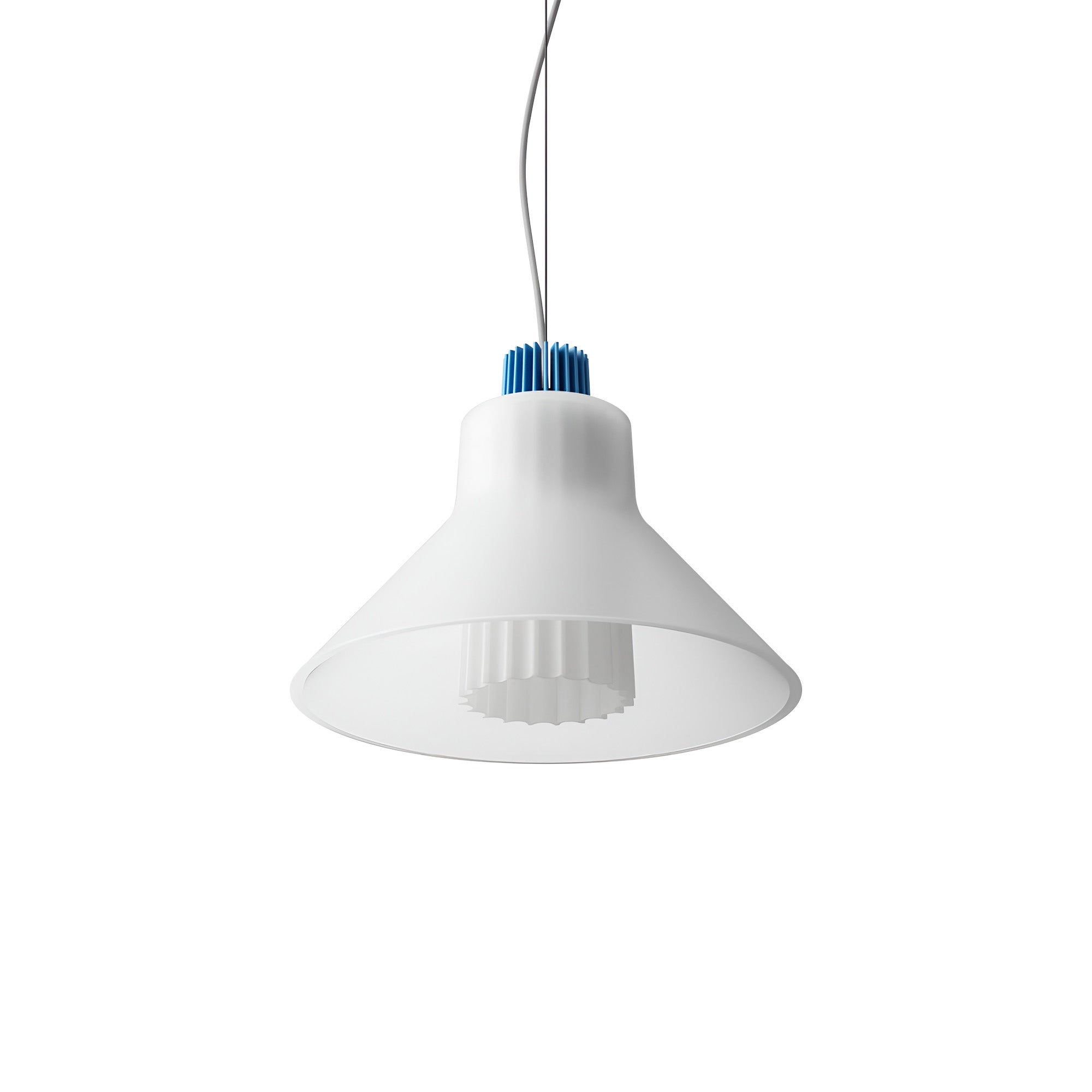 Ample Pendant: Large + Long Fluted + Frosted + Cobalt + Cable Suspension