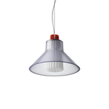Ample Pendant: Large + Long Fluted + Frosted Smoked + Vermillion + Cable Suspension