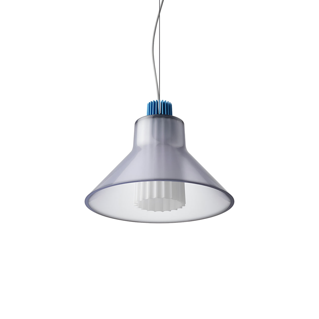Ample Pendant: Large + Long Fluted + Frosted Smoked + Cobalt + Cable Suspension