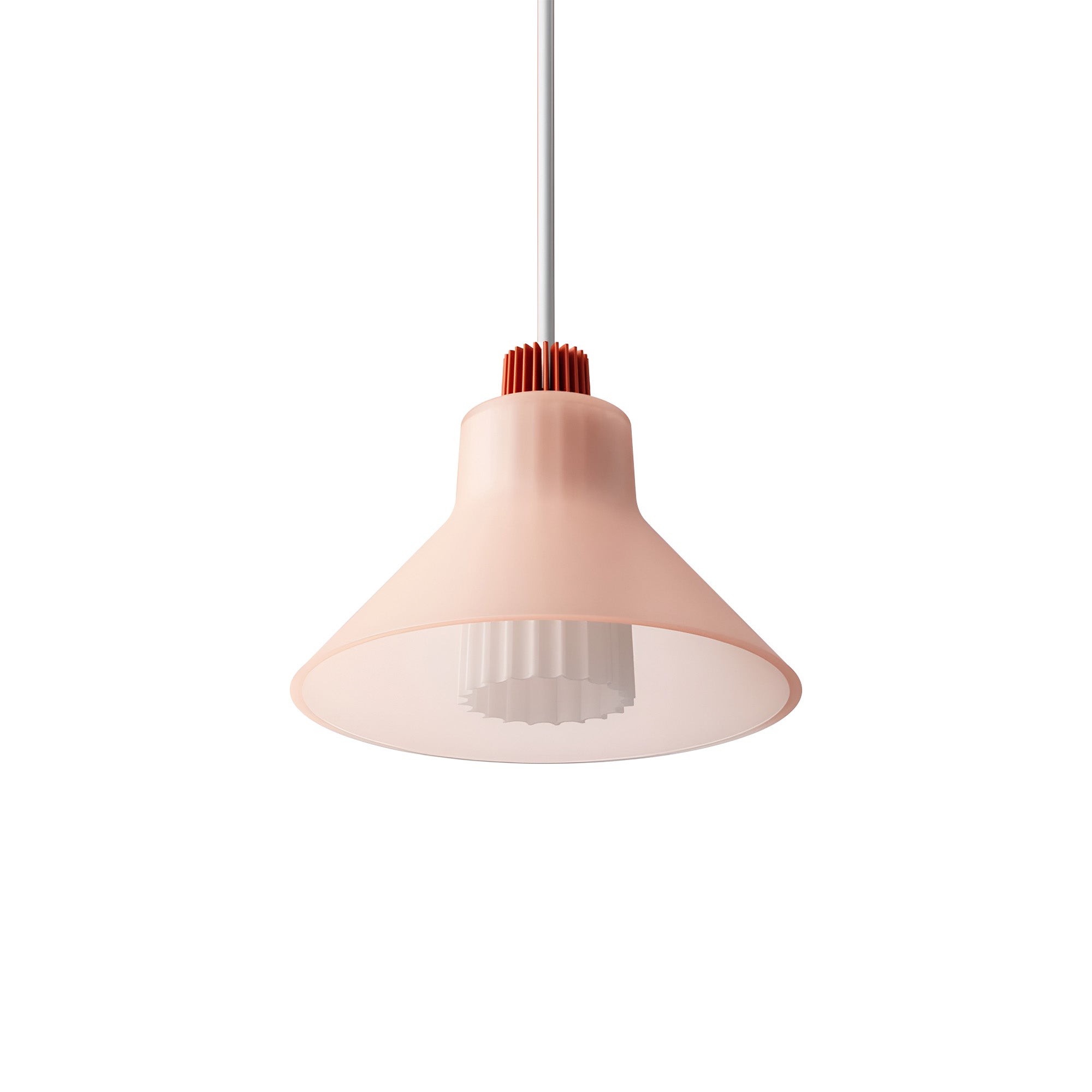 Ample Pendant: Large + Long Fluted + Frosted Blush + Vermillion + Stem Mount