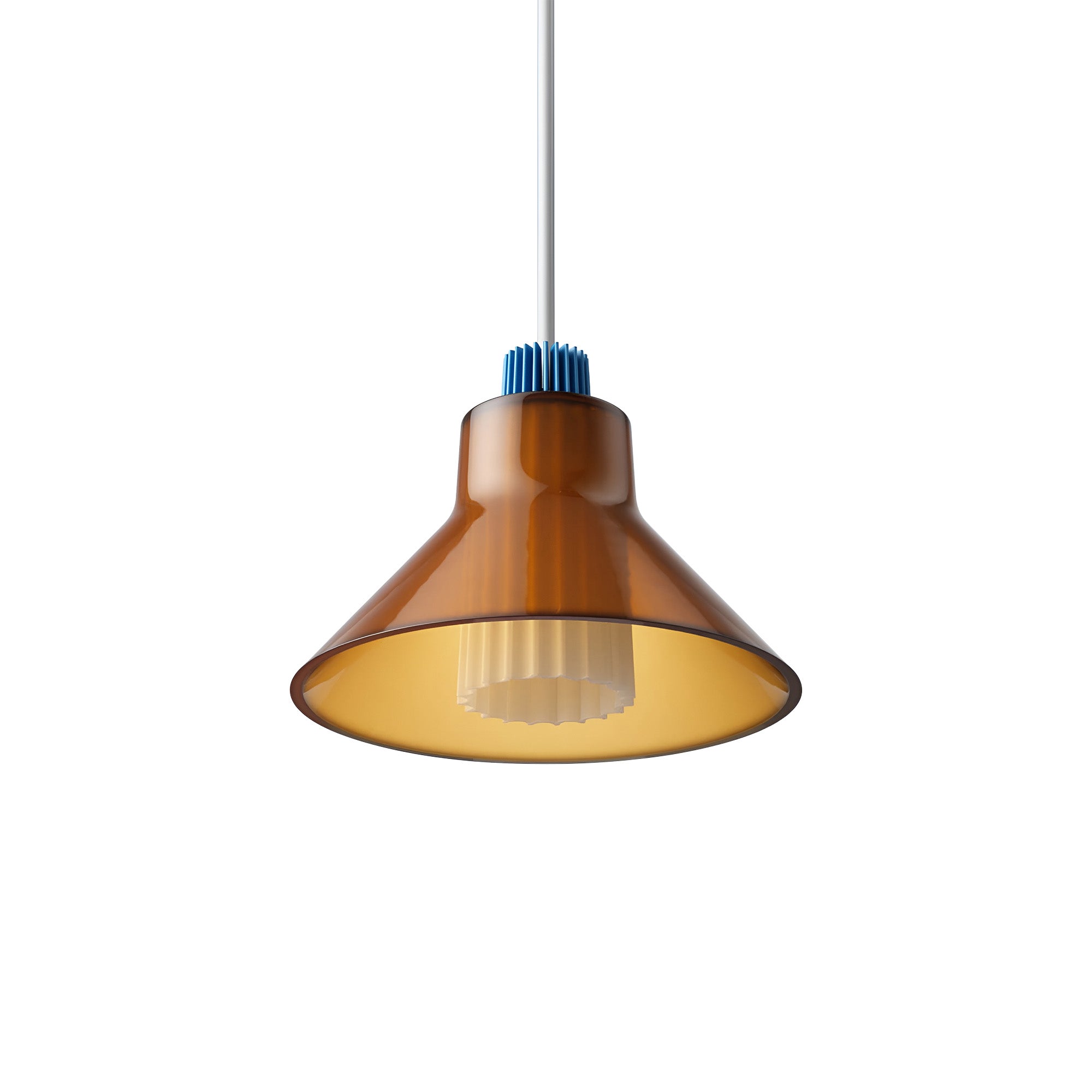 Ample Pendant: Large + Long Fluted + Caramel + Cobalt + Stem Mount