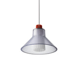 Ample Pendant: Large + Long Fluted + Frosted Smoked + Vermillion + Stem Mount