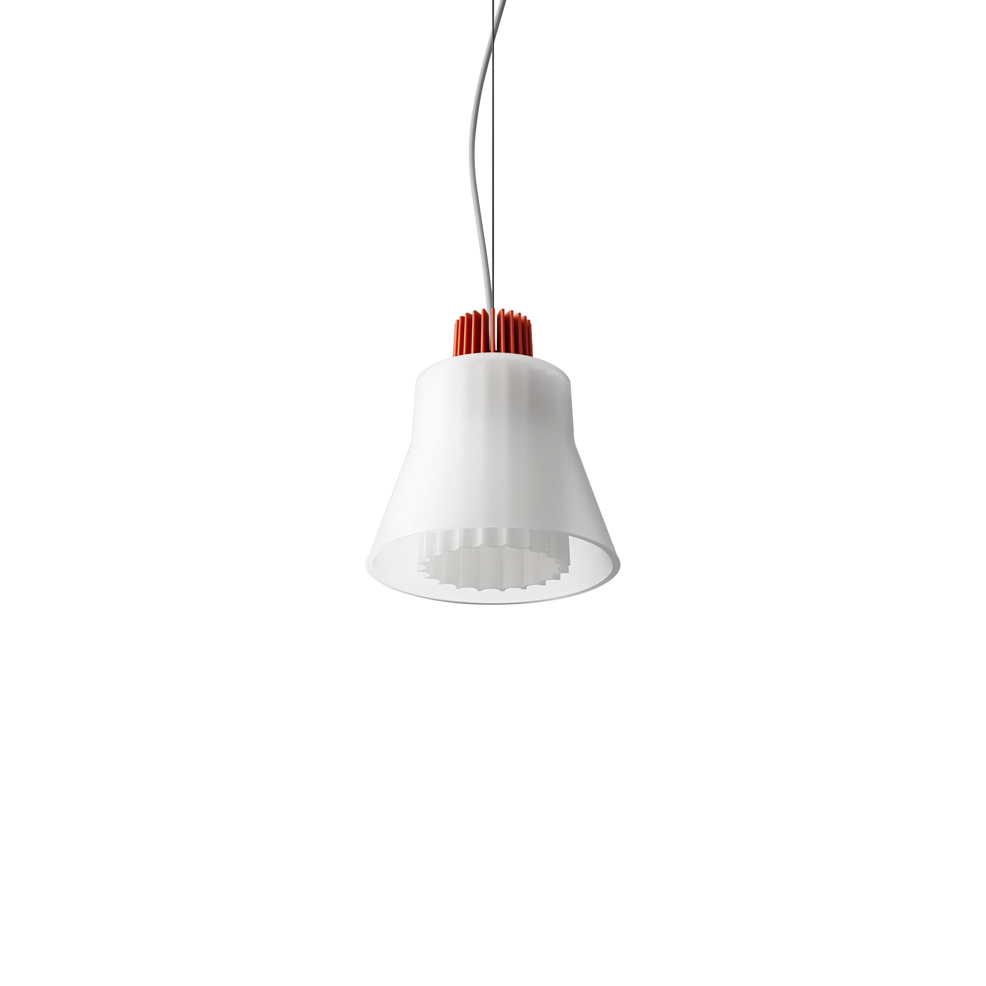 Ample Pendant: Small + Short Fluted + Frosted + Vermilion + Cable Suspension