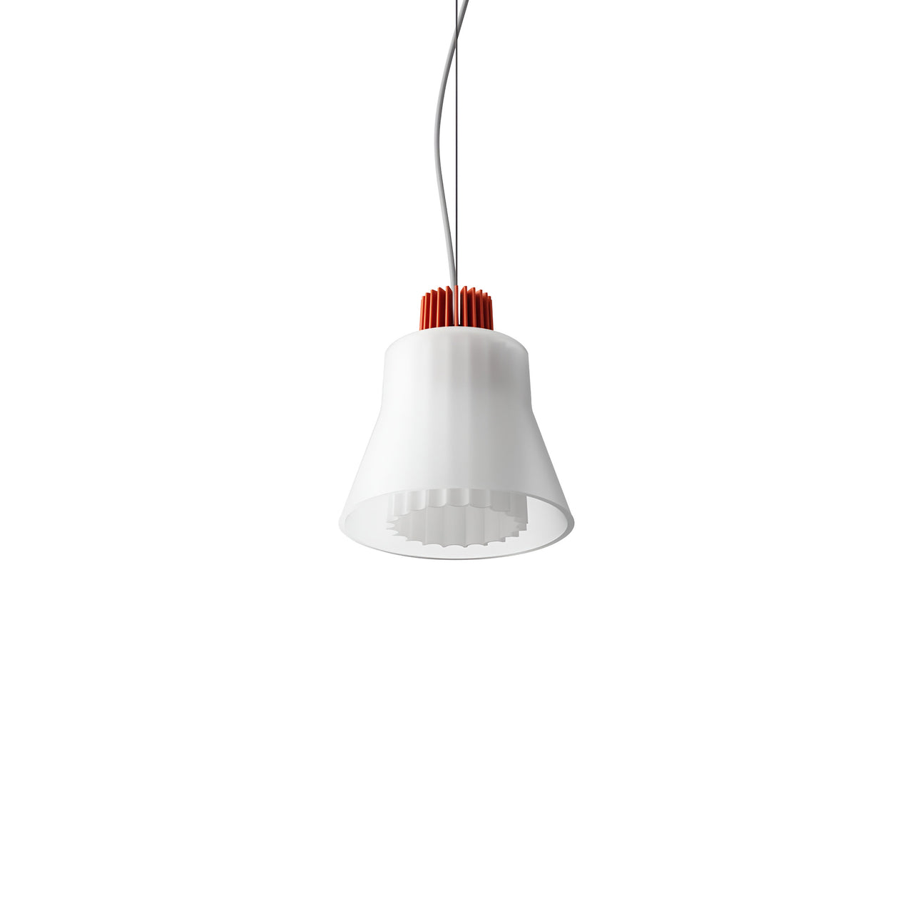 Ample Pendant: Small + Short Fluted + Frosted + Vermilion + Cable Suspension
