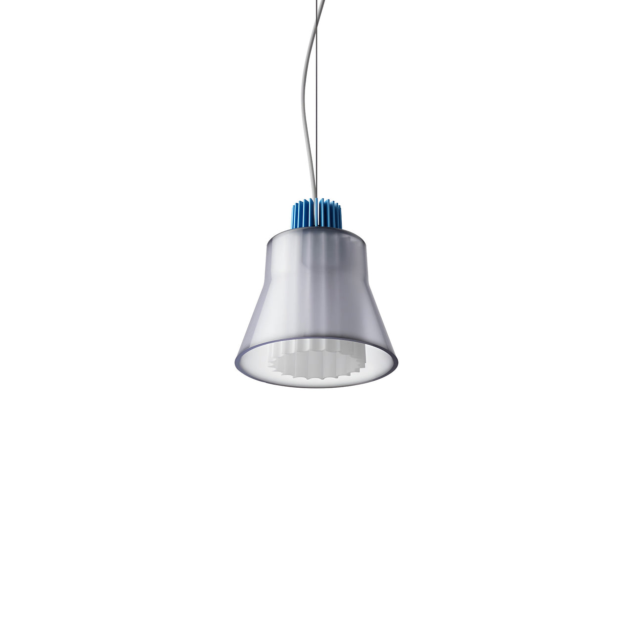Ample Pendant: Small + Short Fluted + Frosted Smoked + Cobalt + Cable Suspension