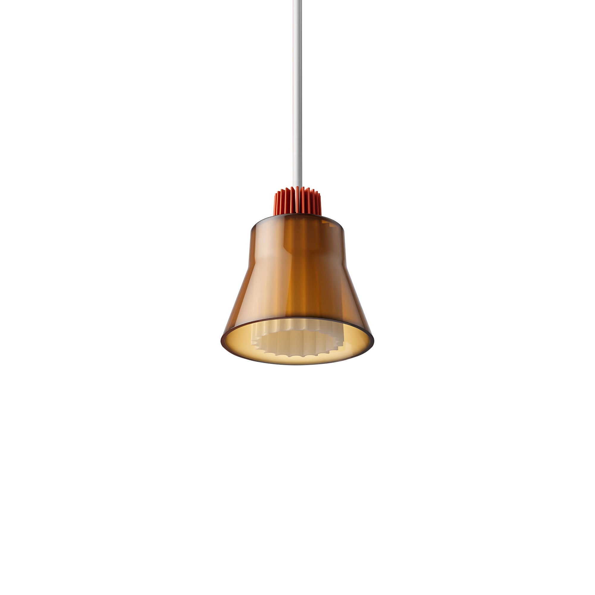 Ample Pendant: Small + Short Fluted + Caramel + Vermilion + Stem Mount