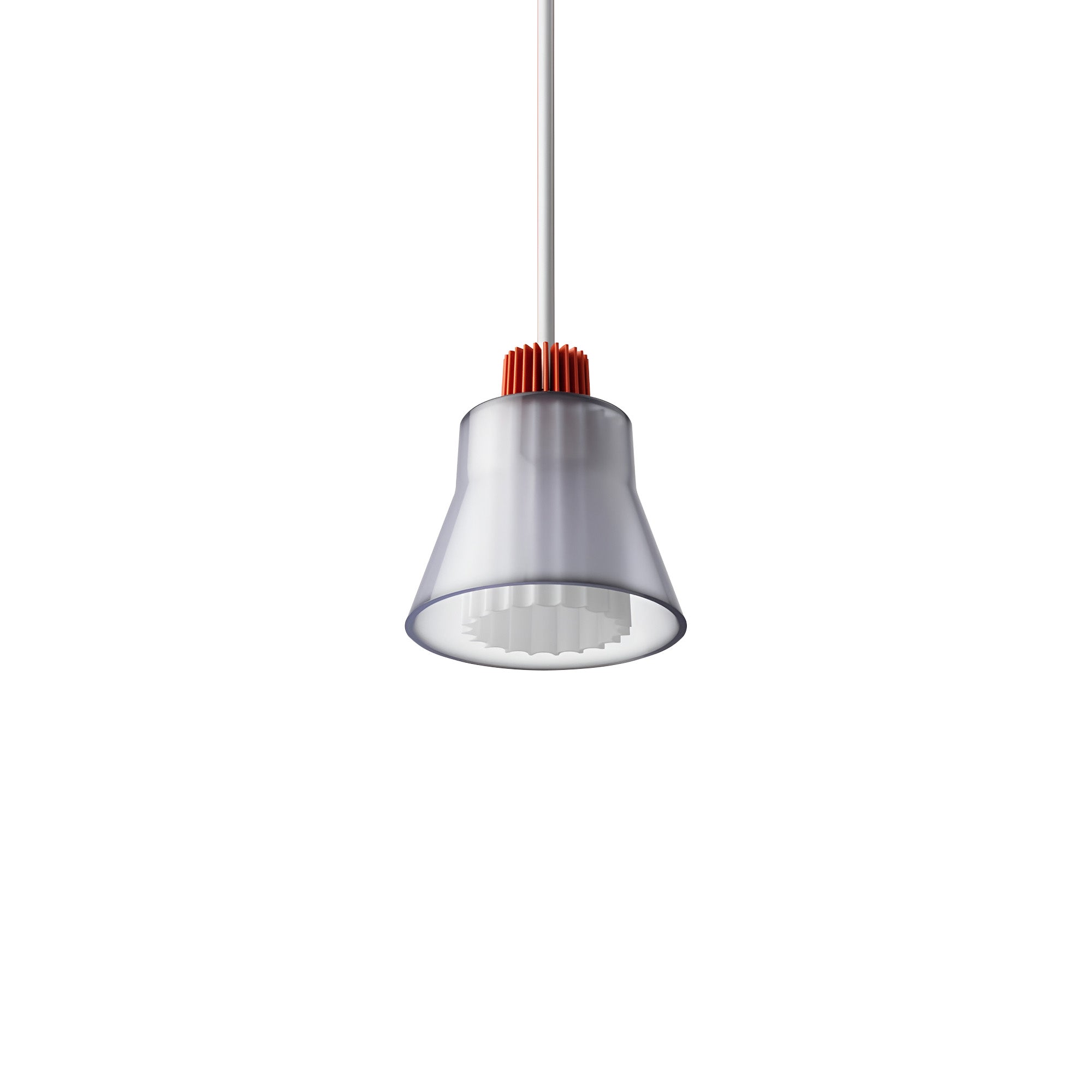 Ample Pendant: Small + Short Fluted + Frosted Smoked + Vermilion + Stem Mount