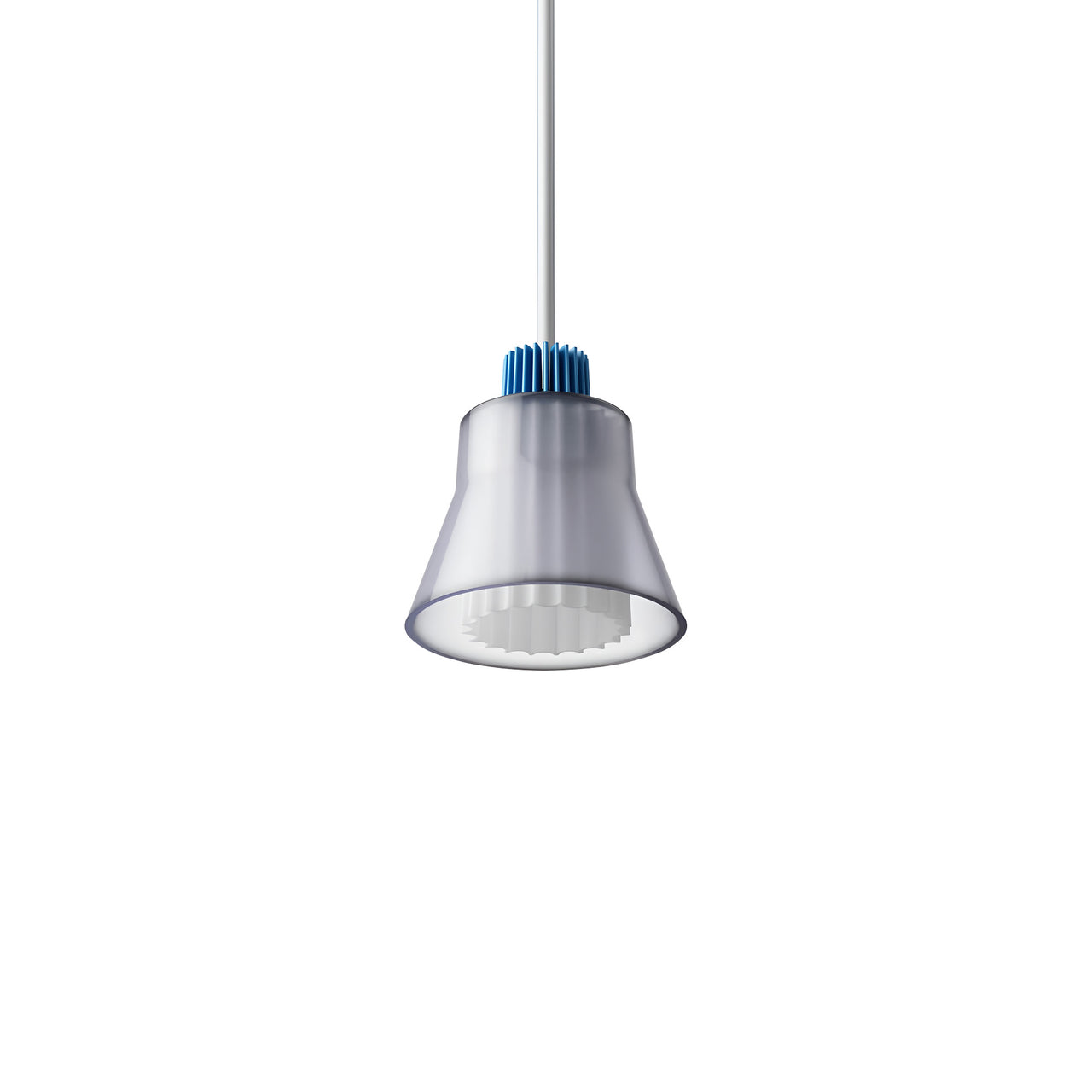 Ample Pendant: Small + Short Fluted + Frosted Smoked + Cobalt + Stem Mount