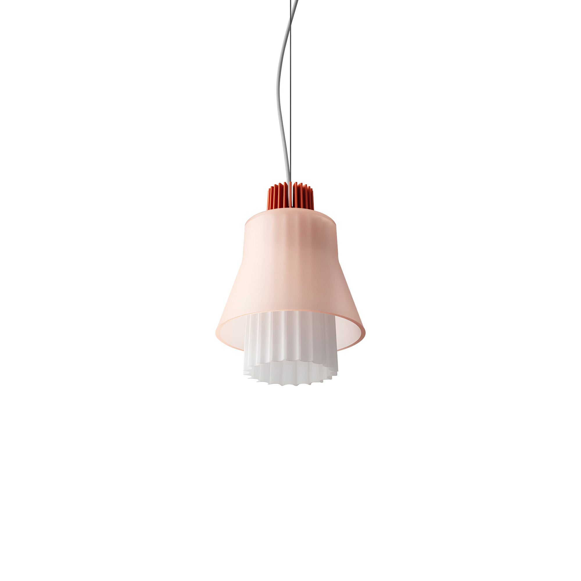 Ample Pendant: Small + Long Fluted + Frosted Blush + Vermilion + Cable Suspension