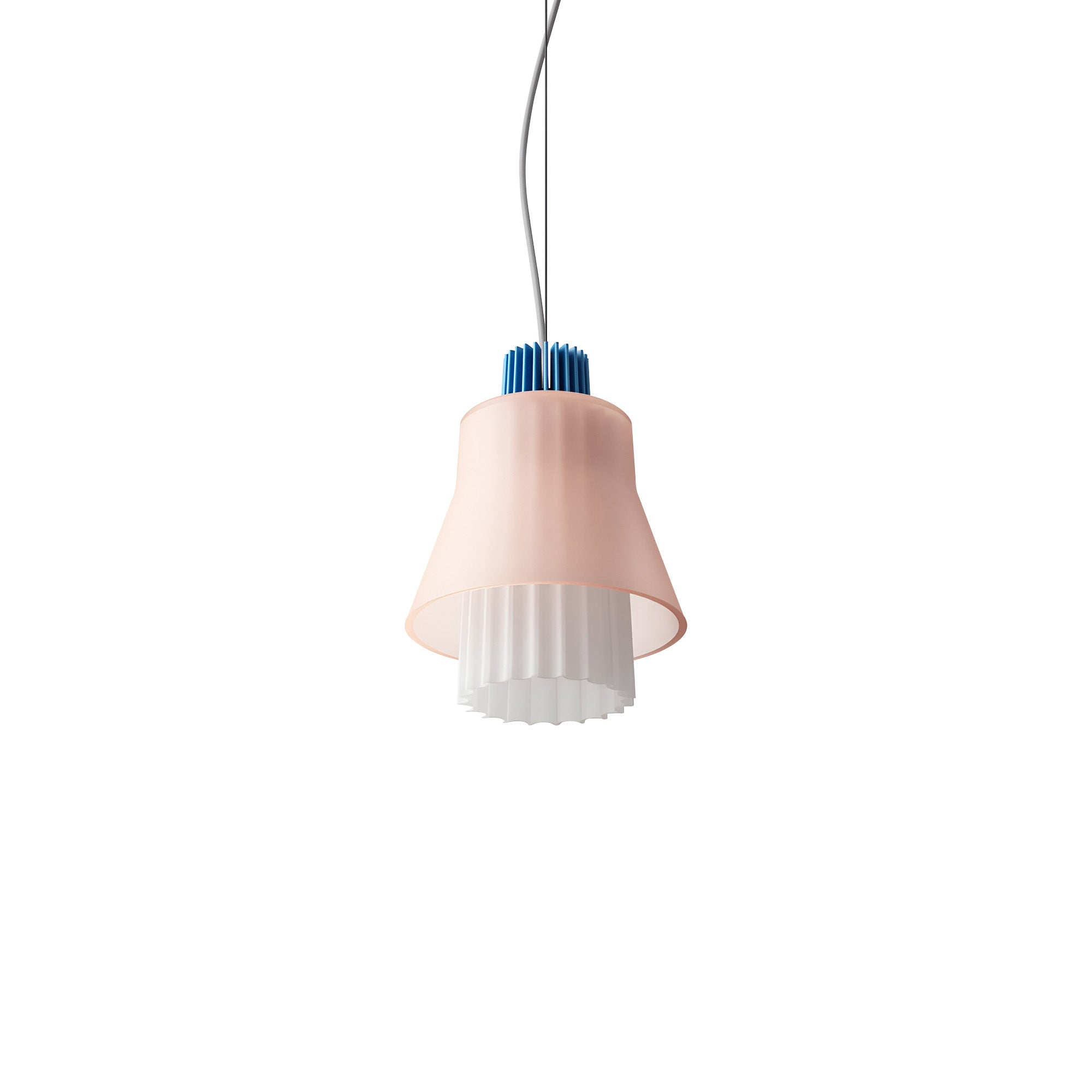 Ample Pendant: Small + Long Fluted + Frosted Blush + Cobalt + Cable Suspension