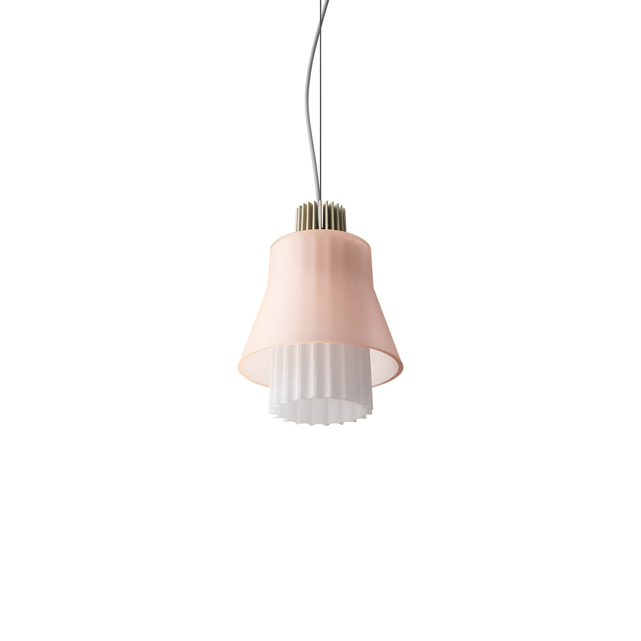 Ample Pendant: Small + Long Fluted + Frosted Blush + Heritage Cream + Cable Suspension