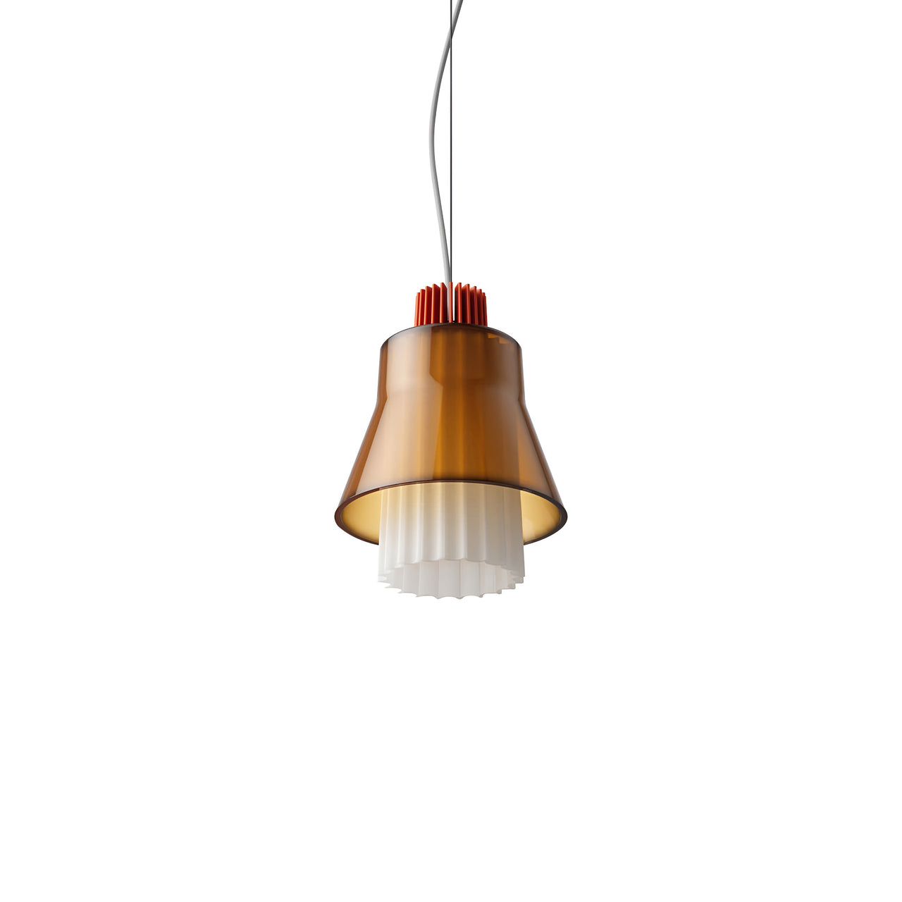 Ample Pendant: Small + Long Fluted + Caramel + Vermilion + Cable Suspension
