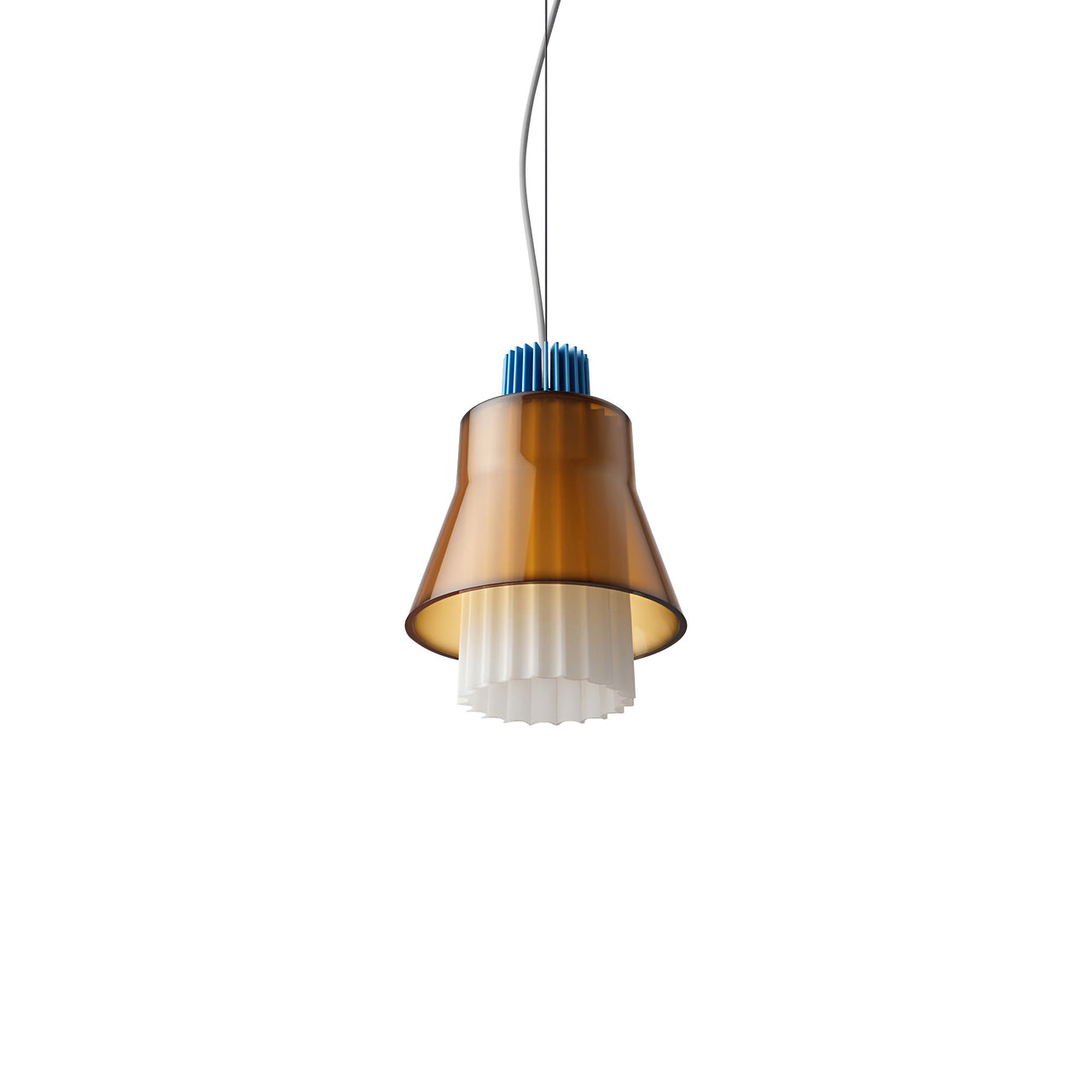Ample Pendant: Small + Long Fluted + Caramel + Cobalt + Cable Suspension