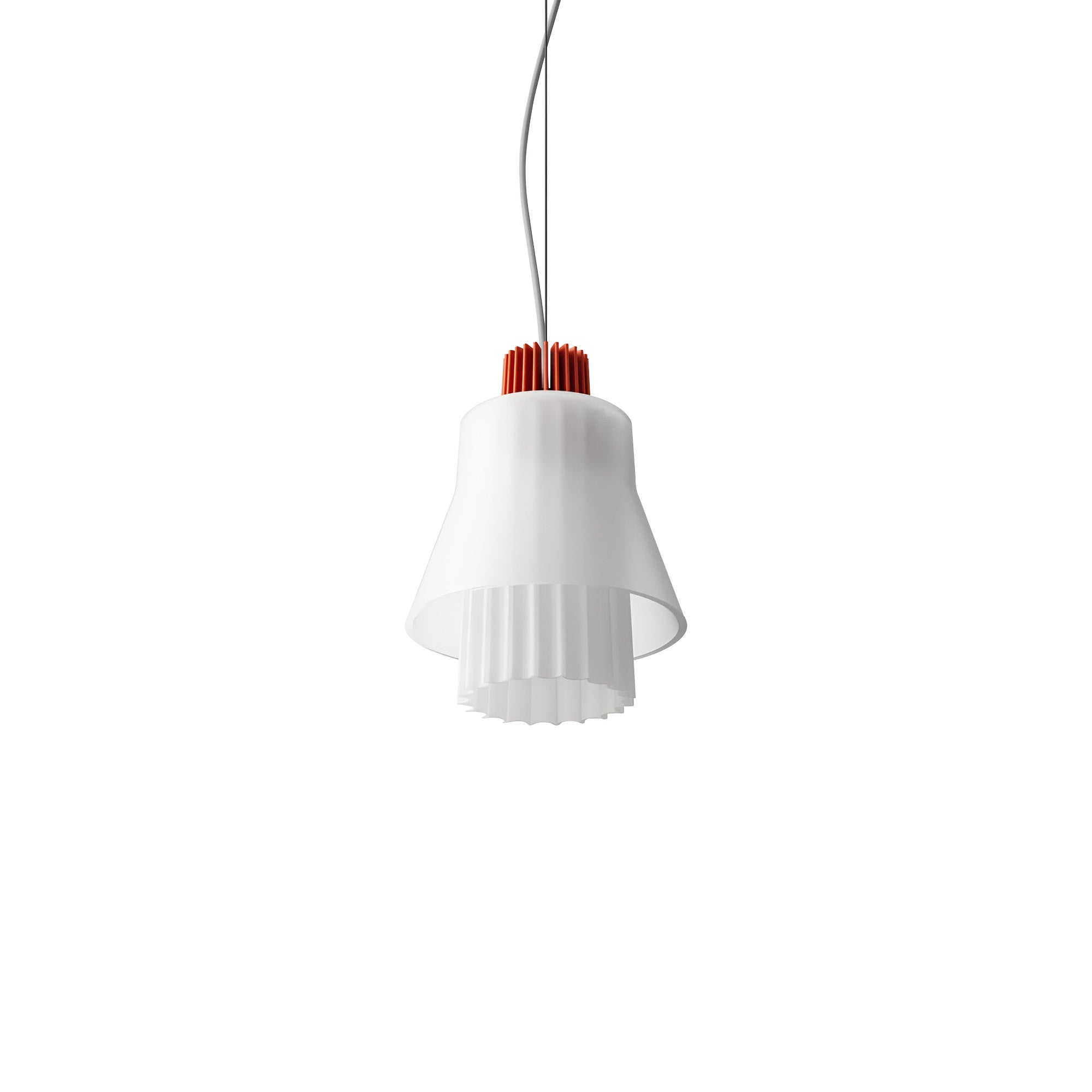 Ample Pendant: Small + Long Fluted + Frosted + Vermilion + Cable Suspension