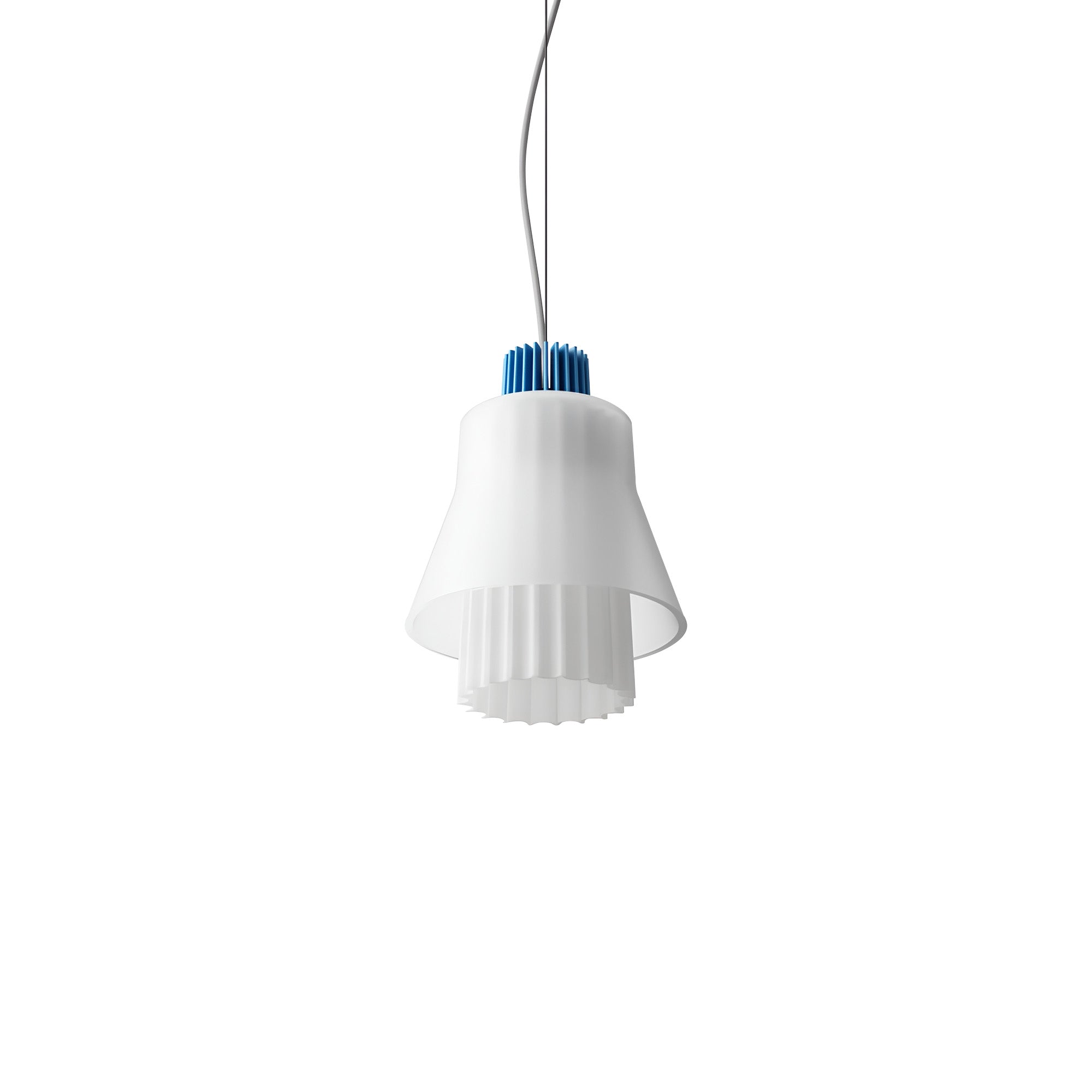 Ample Pendant: Small + Long Fluted + Frosted + Cobalt + Cable Suspension
