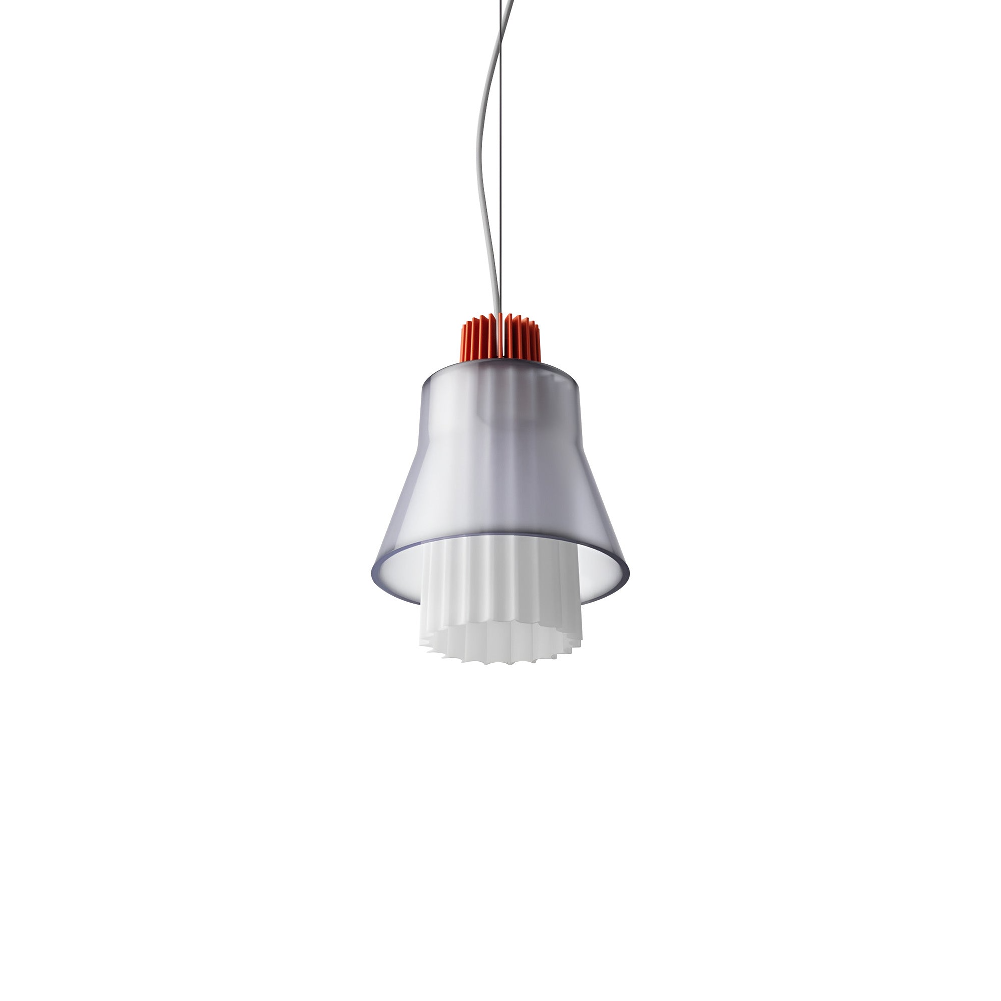 Ample Pendant: Small + Long Fluted + Frosted Smoked + Vermilion + Cable Suspension