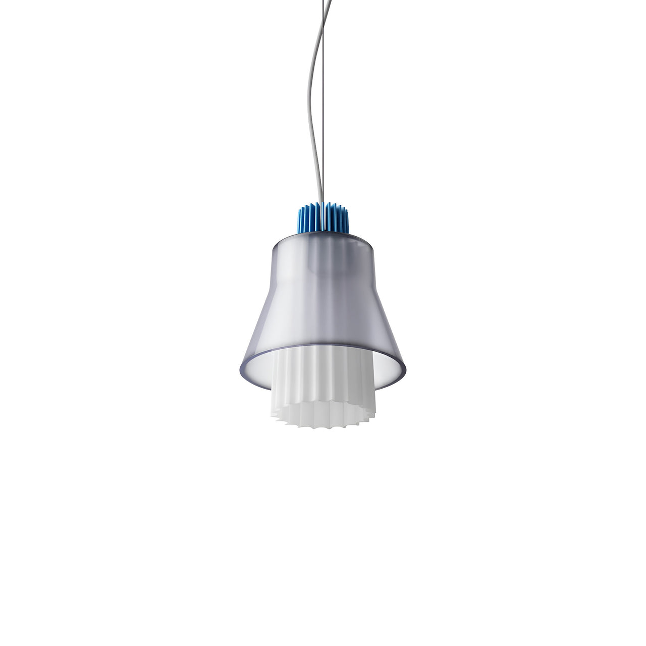 Ample Pendant: Small + Long Fluted + Frosted Smoked + Cobalt + Cable Suspension