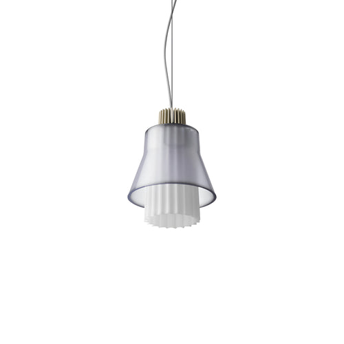 Ample Pendant: Small + Long Fluted + Frosted Smoked + Heritage Cream + Cable Suspension