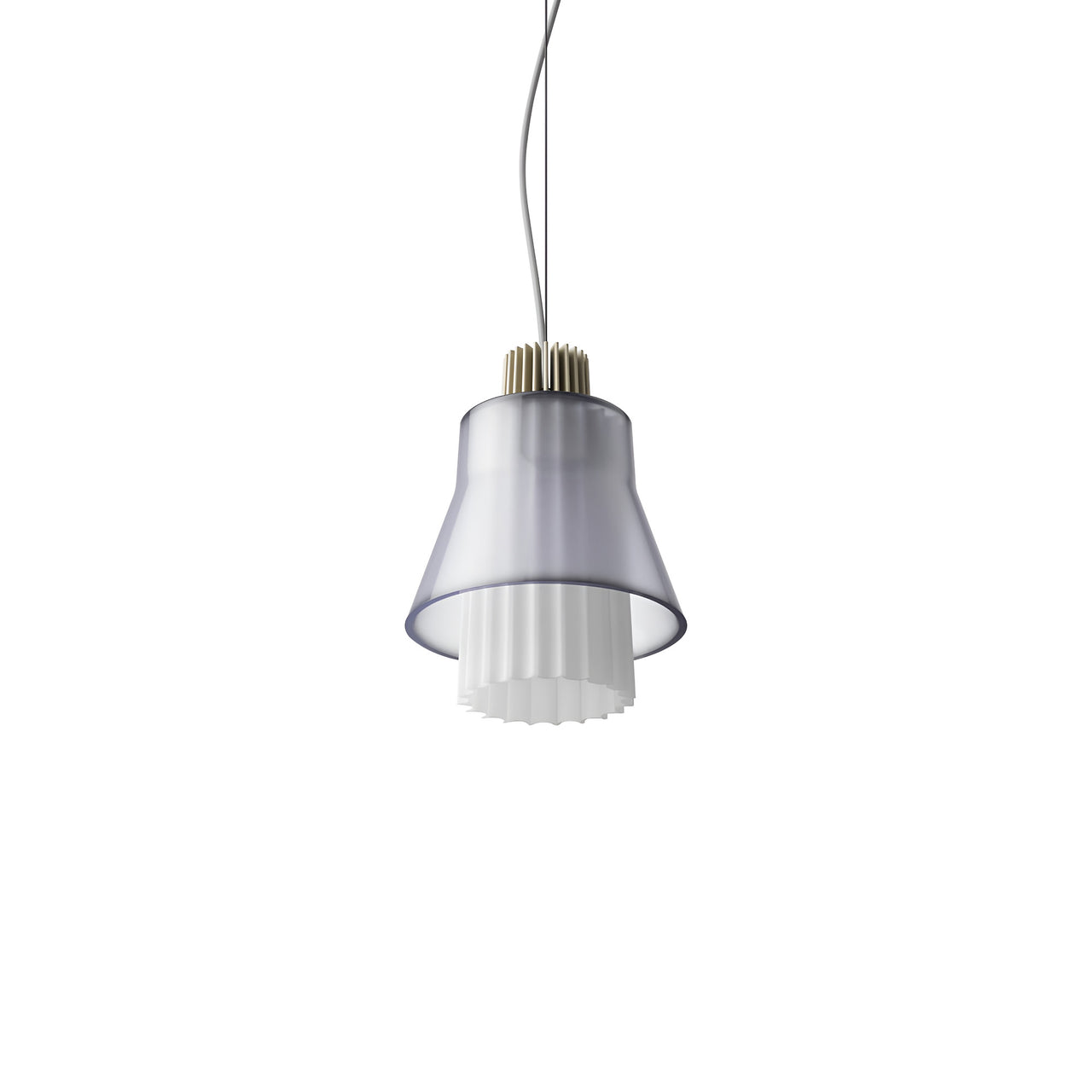 Ample Pendant: Small + Long Fluted + Frosted Smoked + Heritage Cream + Cable Suspension