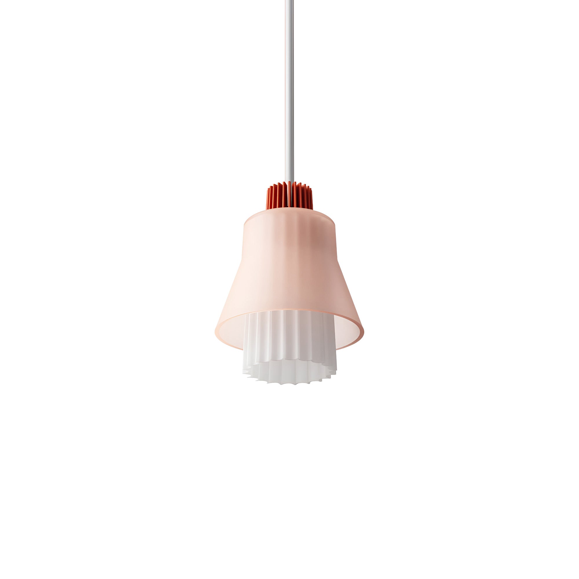 Ample Pendant: Small + Long Fluted + Frosted Blush + Vermilion + Stem Mount