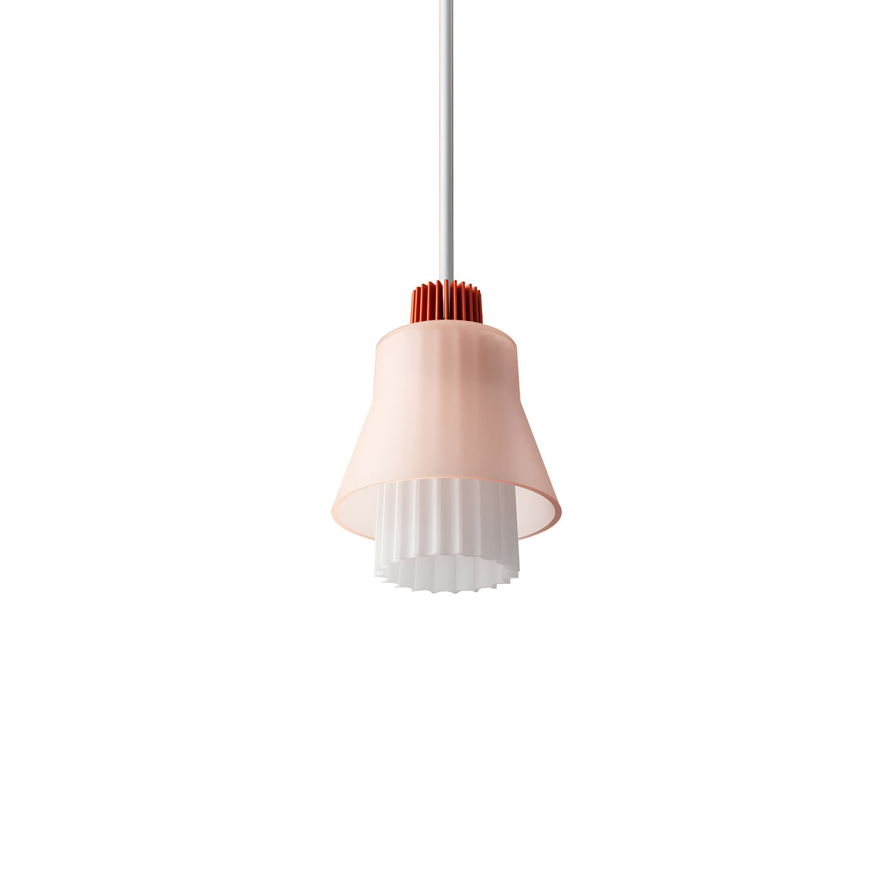 Ample Pendant: Small + Long Fluted + Frosted Blush + Vermilion + Stem Mount