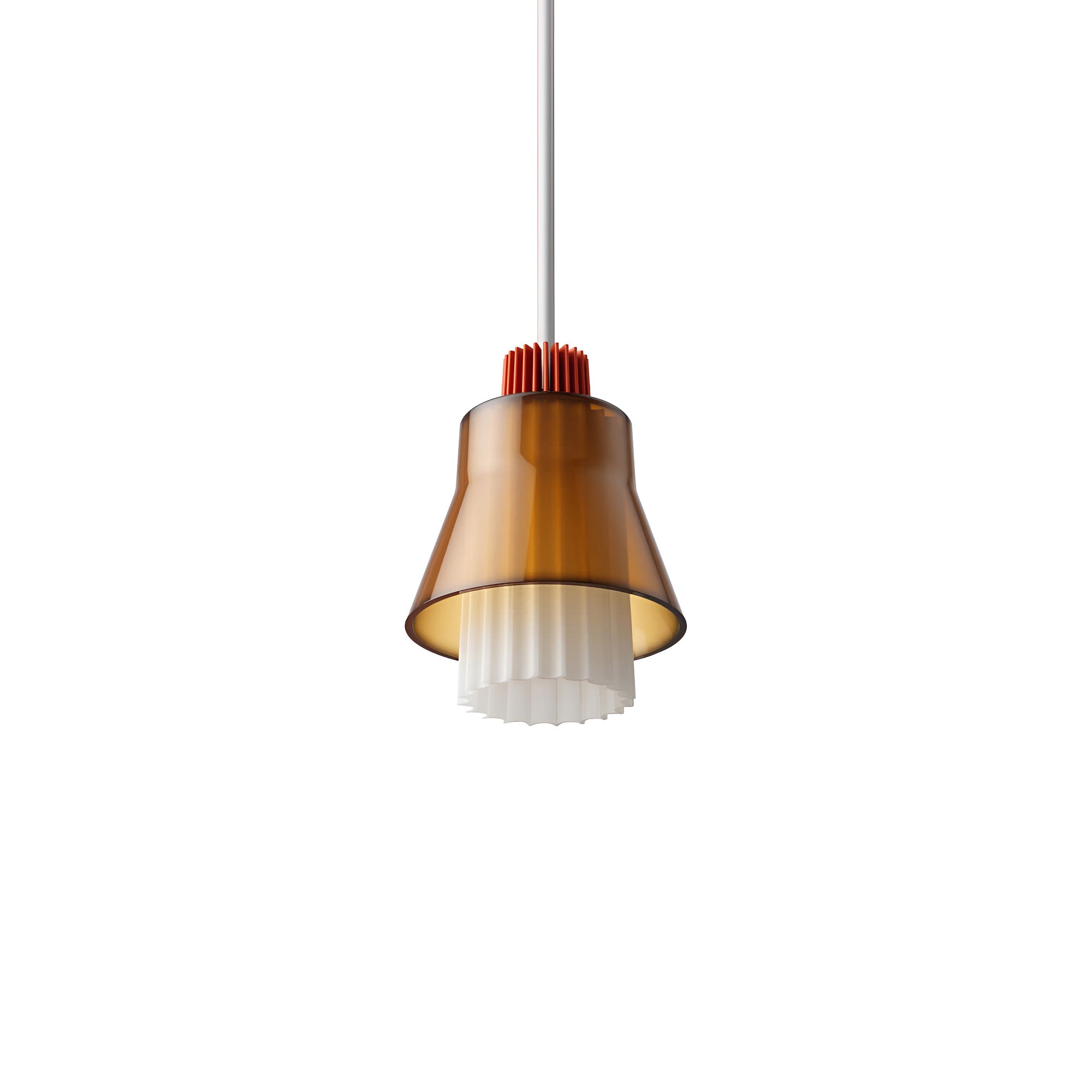 Ample Pendant: Small + Long Fluted + Caramel + Vermilion + Stem Mount