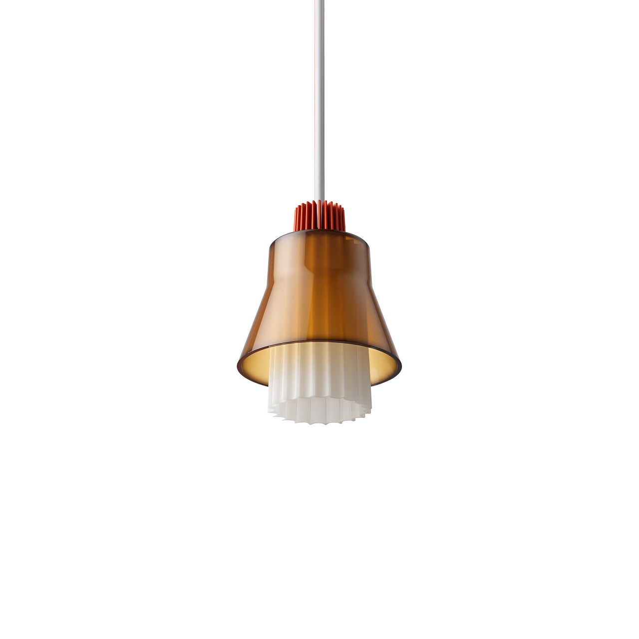Ample Pendant: Small + Long Fluted + Caramel + Vermilion + Stem Mount