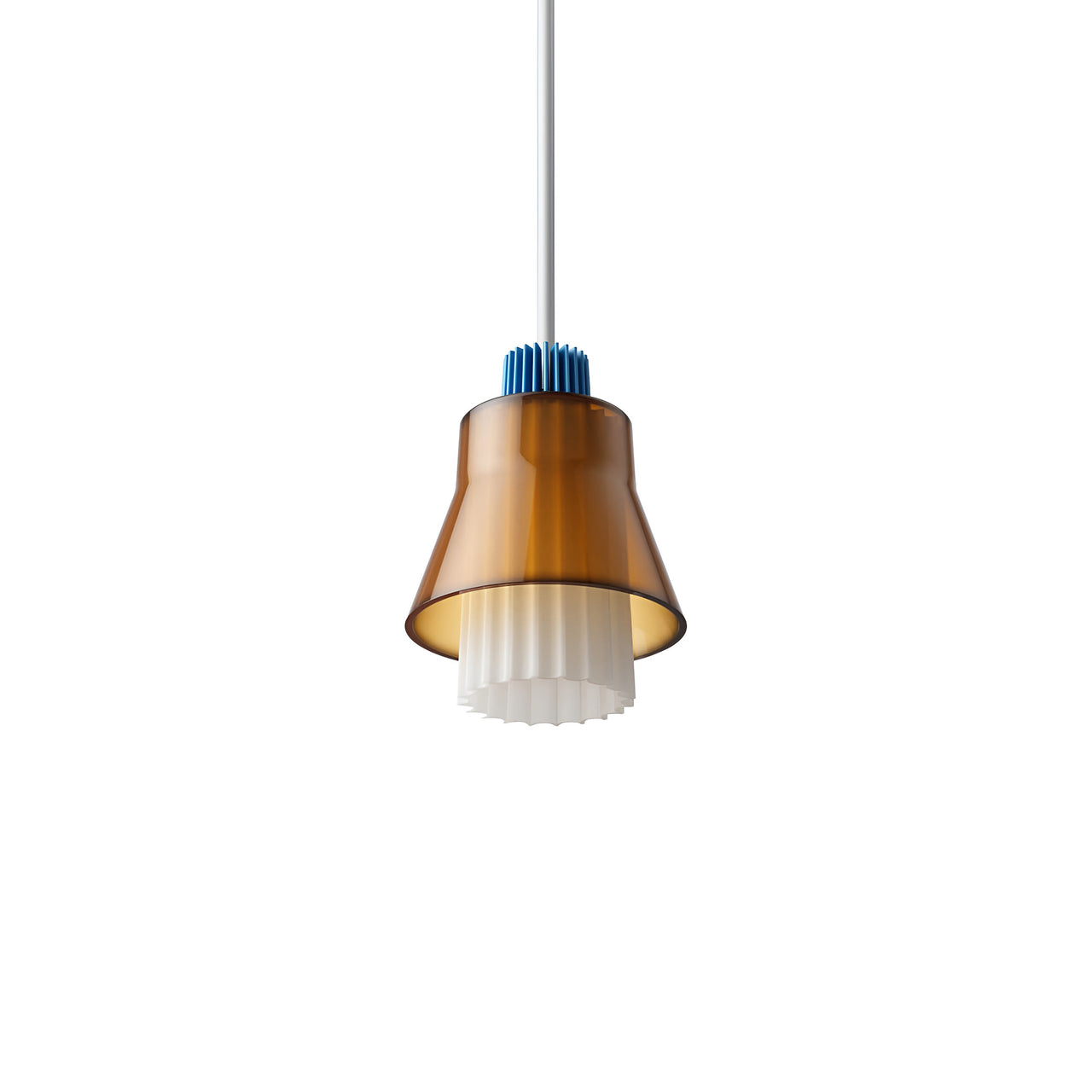Ample Pendant: Small + Long Fluted + Caramel + Cobalt + Stem Mount