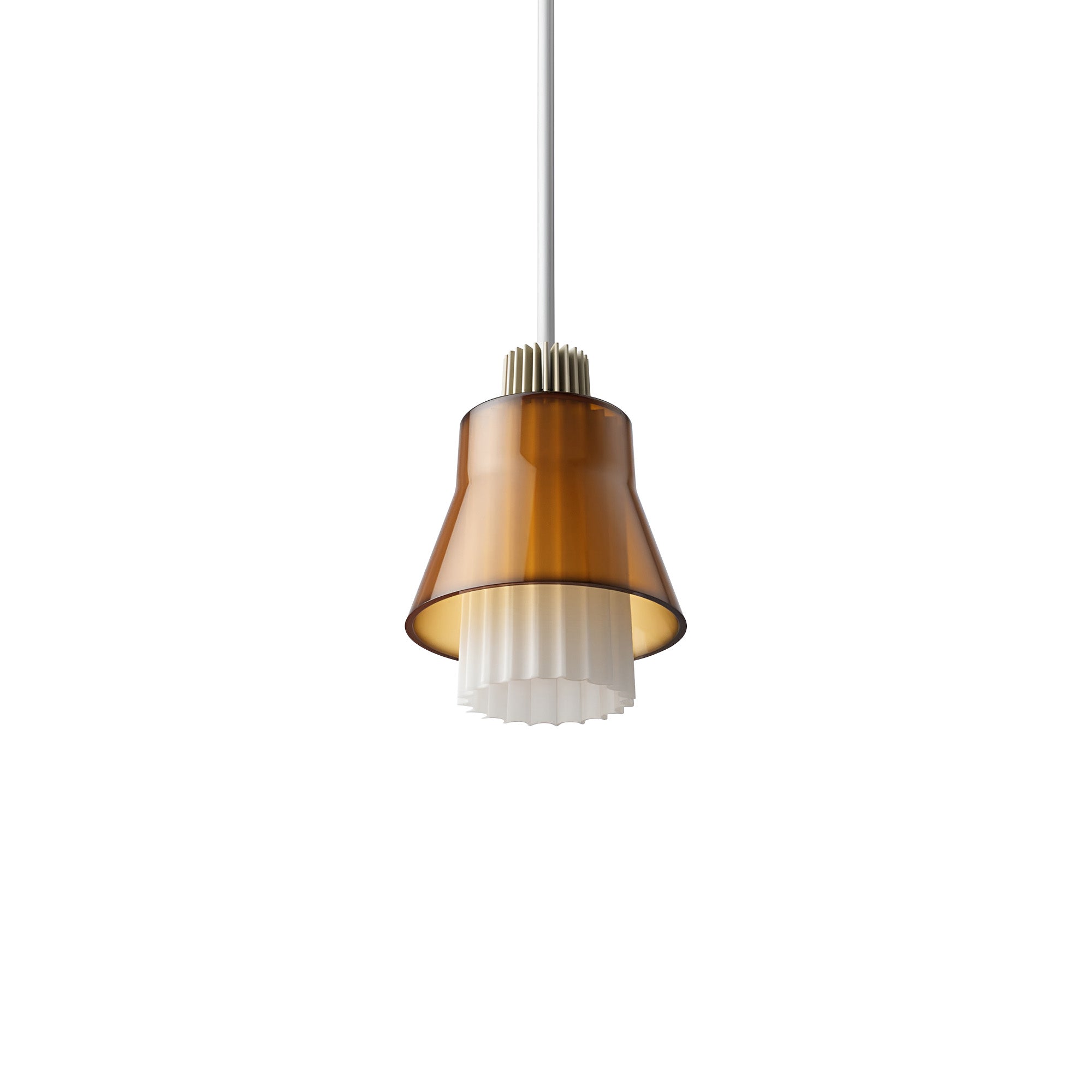 Ample Pendant: Small + Long Fluted + Caramel + Heritage Cream + Stem Mount