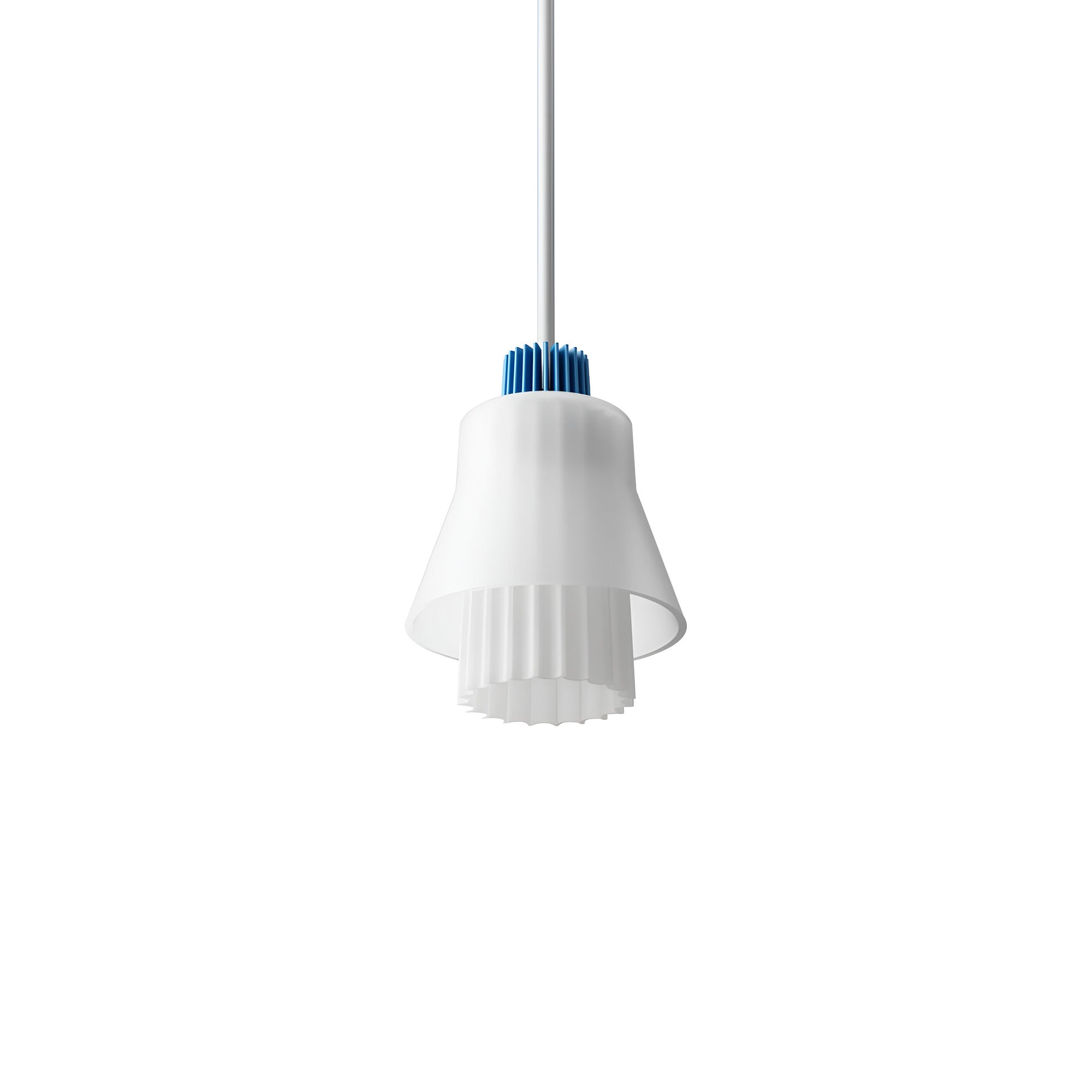 Ample Pendant: Small + Long Fluted + Frosted + Cobalt + Stem Mount