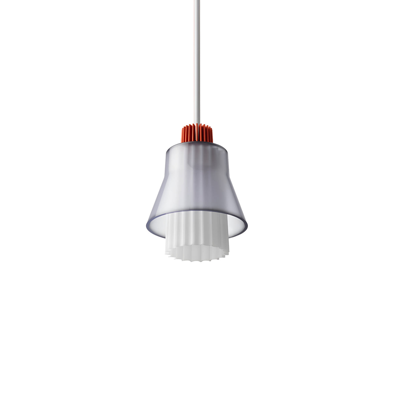 Ample Pendant: Small + Long Fluted + Frosted Smoked  + Vermilion + Stem Mount