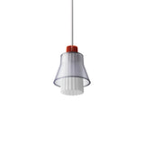 Ample Pendant: Small + Long Fluted + Frosted Smoked  + Vermilion + Stem Mount