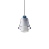 Ample Pendant: Small + Long Fluted + Frosted Smoked  + Cobalt + Stem Mount