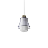 Ample Pendant: Small + Long Fluted + Frosted Smoked  + Heritage Cream + Stem Mount